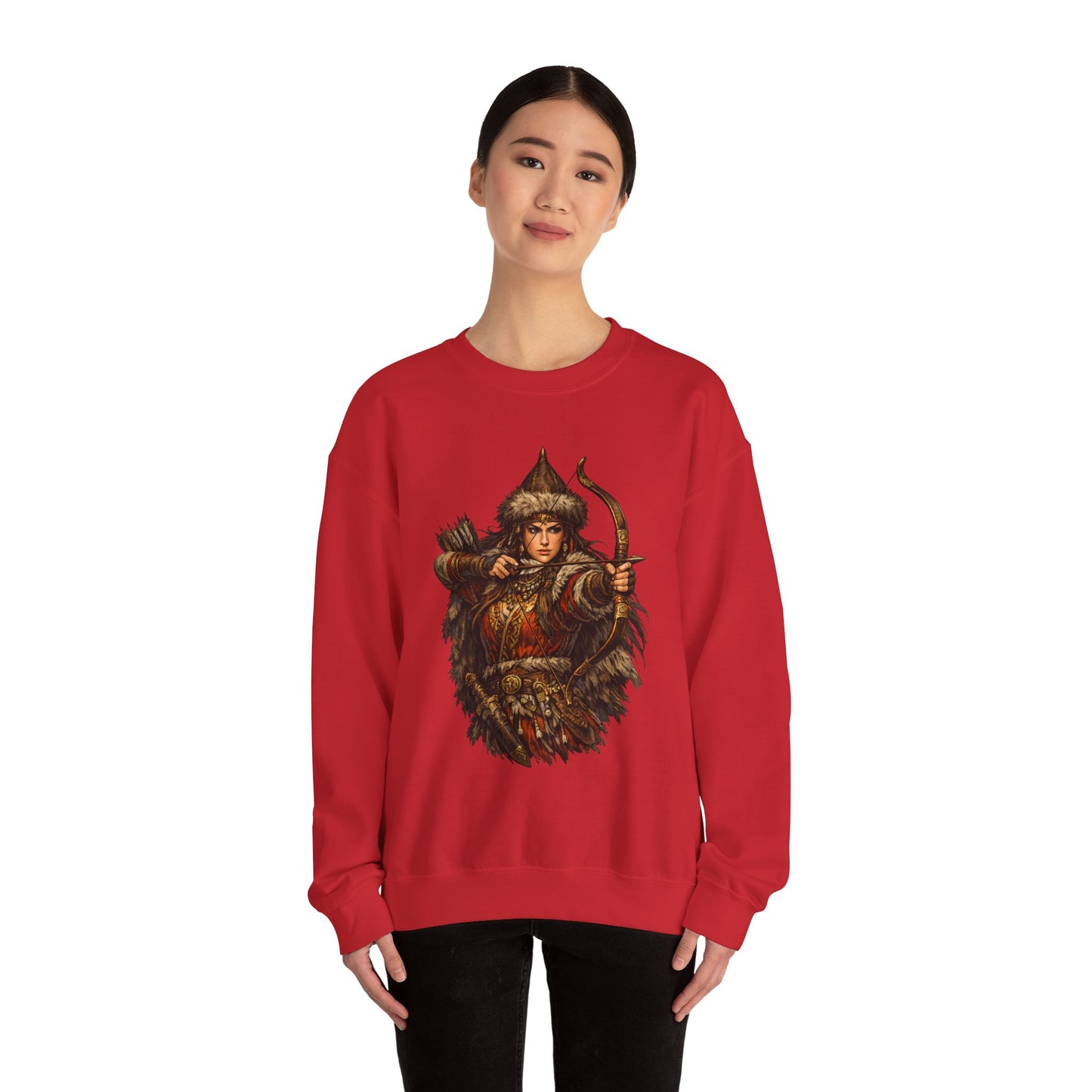 Scythian Archer Warrior Sweatshirt | Ancient Hungarian Nomad Female Bow Hunter Crewneck