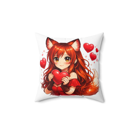 Fox Girl Valentine Pillow | Cute Anime Fox Girl Love Decor | Romantic Valentines Day Gift