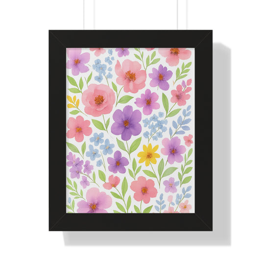 Whimsical Flower Wall Art, Framed Vertical Poster for Home Decor, Spring Aesthetic, Nature-Inspired Design, Gift for Flower Lovers, Colorful