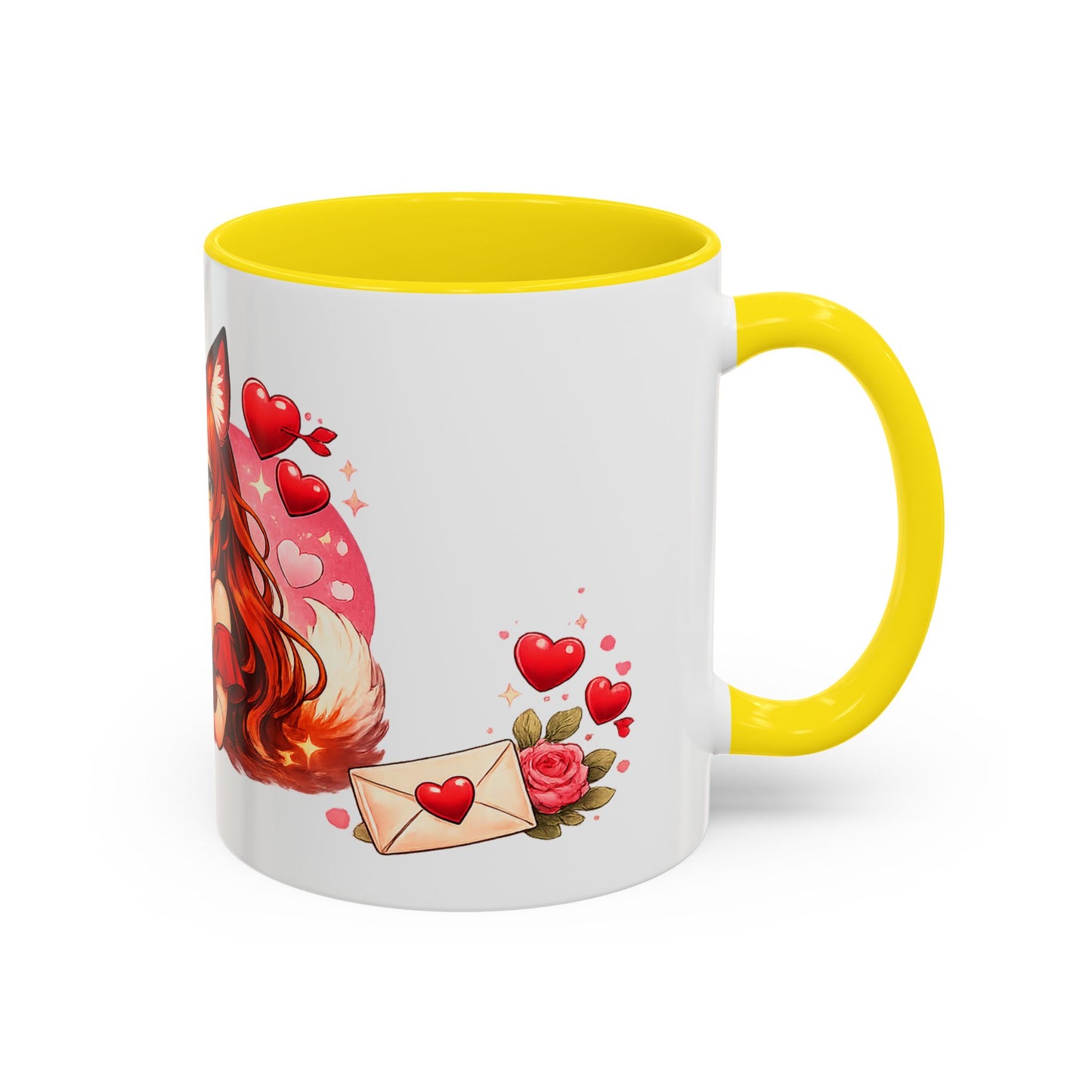 Foxy Valentine Accent Coffee Mug | Cute Anime Fox Girl Love Design