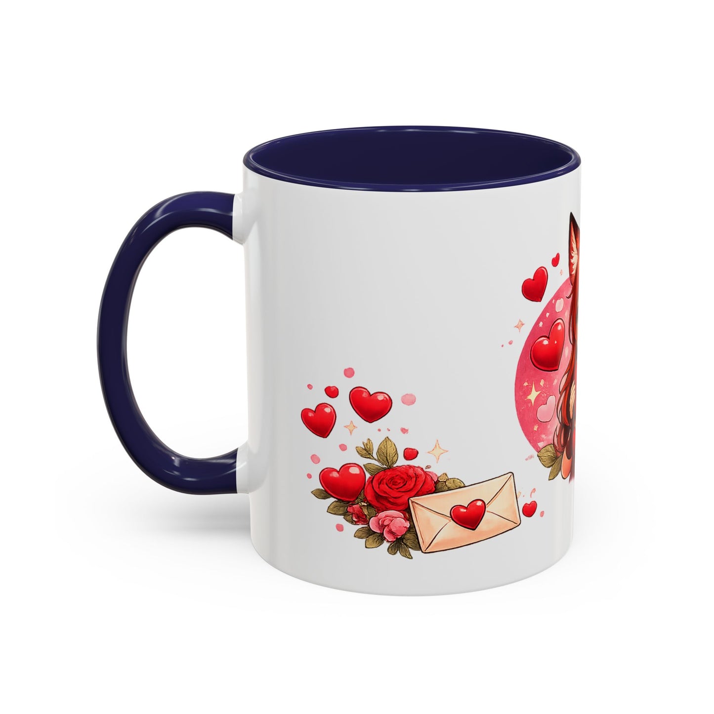 Foxy Valentine Accent Coffee Mug | Cute Anime Fox Girl Love Design