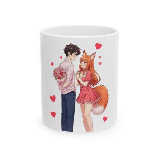 Cute Anime Valentine Mug | Fox Girl Couple Love Art | Romantic Gift for Couples