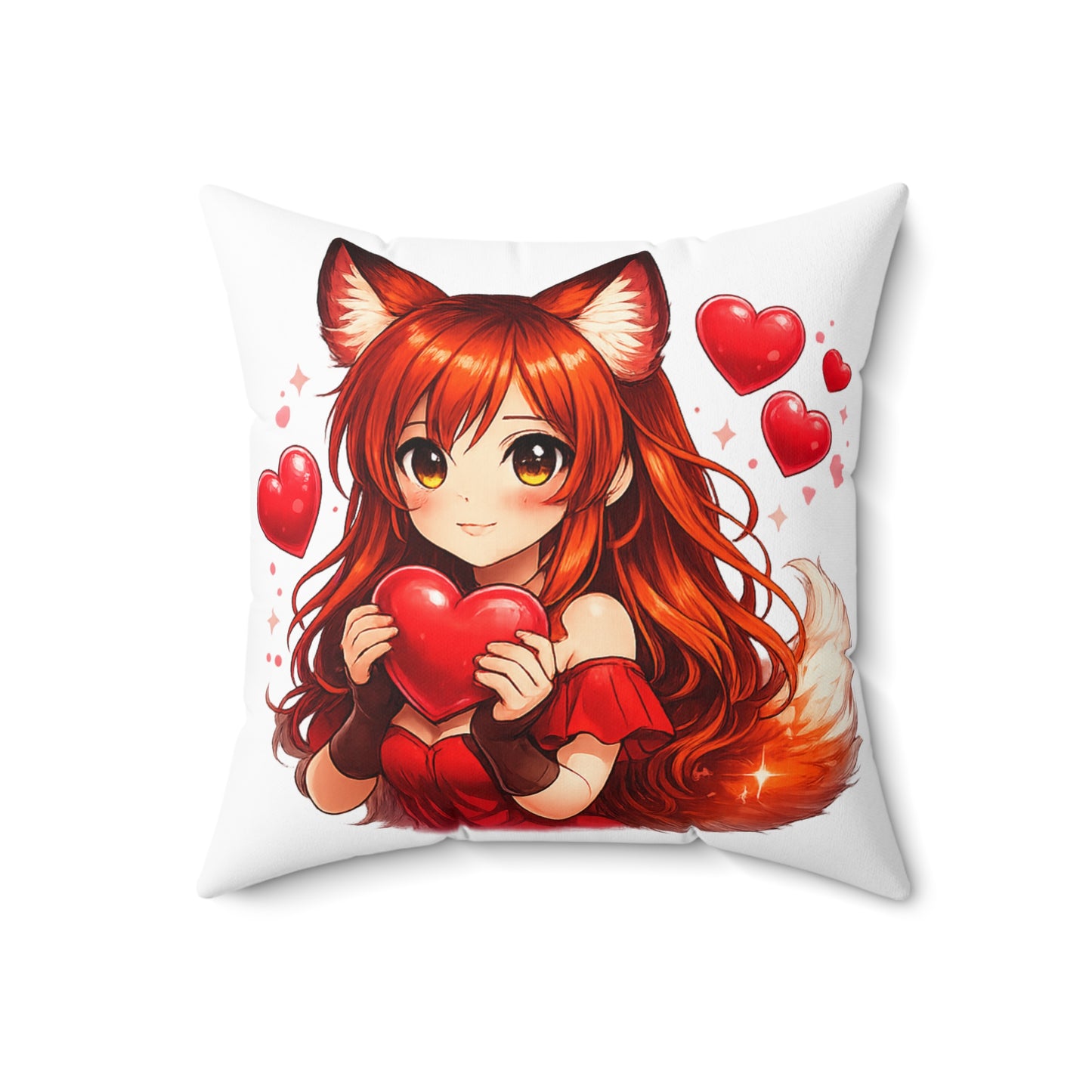 Fox Girl Valentine Pillow | Cute Anime Fox Girl Love Decor | Romantic Valentines Day Gift