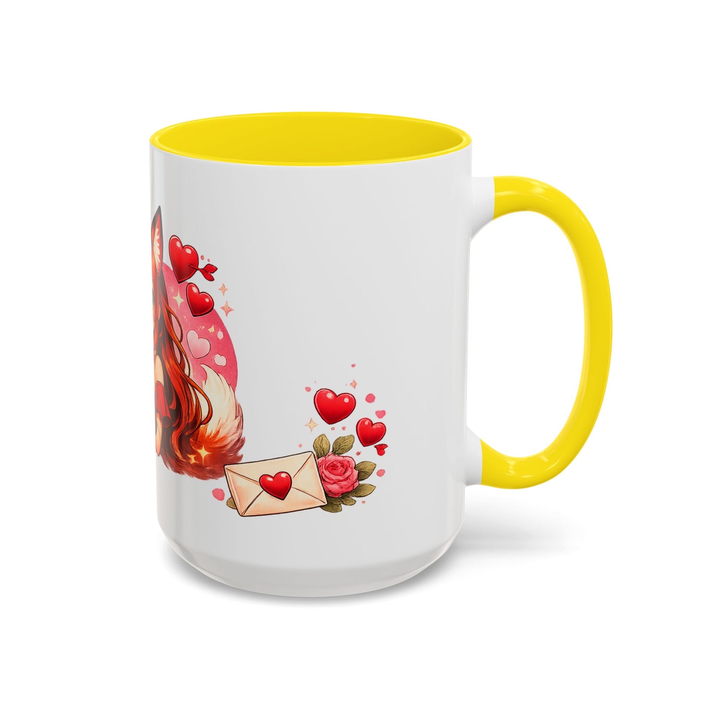 Foxy Valentine Accent Coffee Mug | Cute Anime Fox Girl Love Design