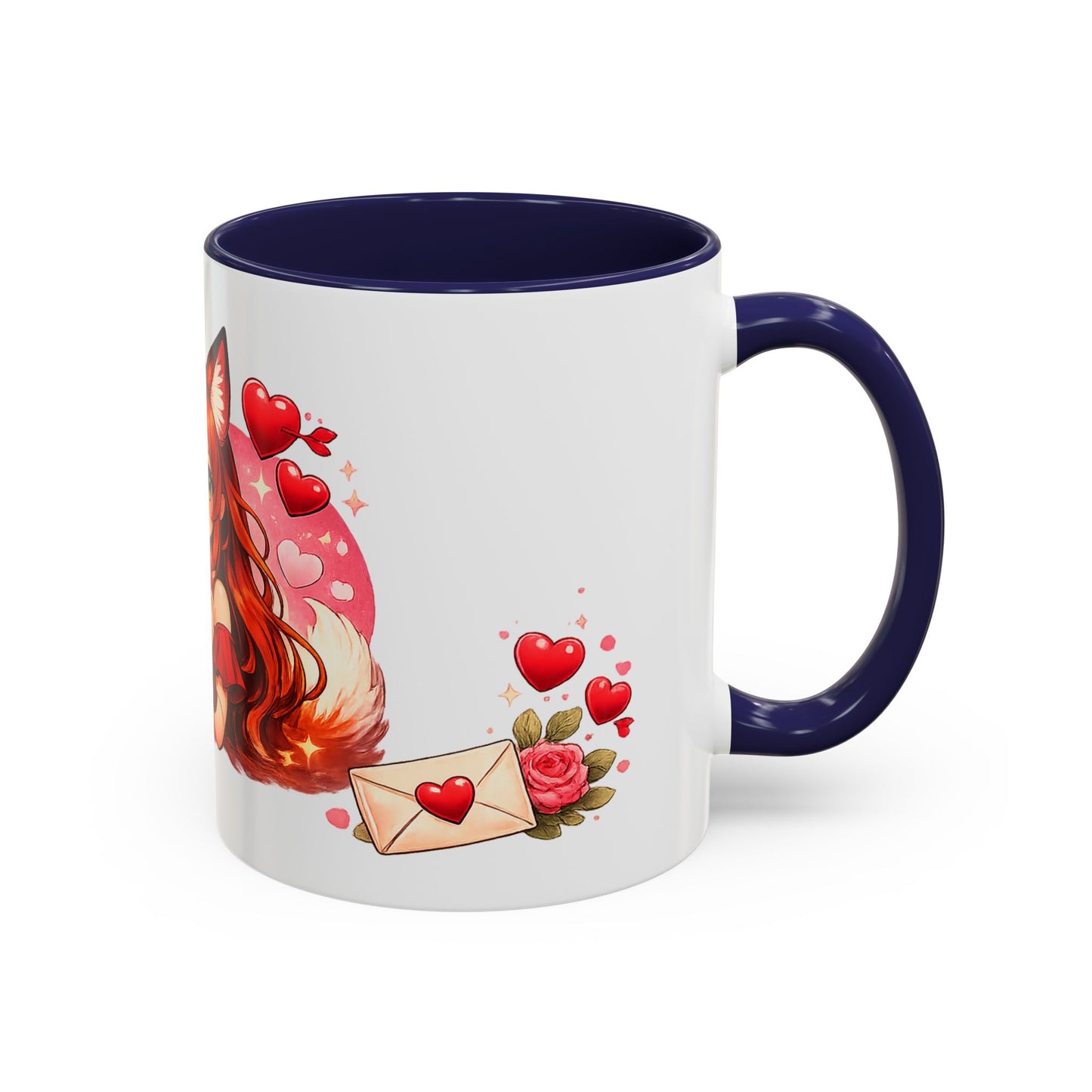 Foxy Valentine Accent Coffee Mug | Cute Anime Fox Girl Love Design
