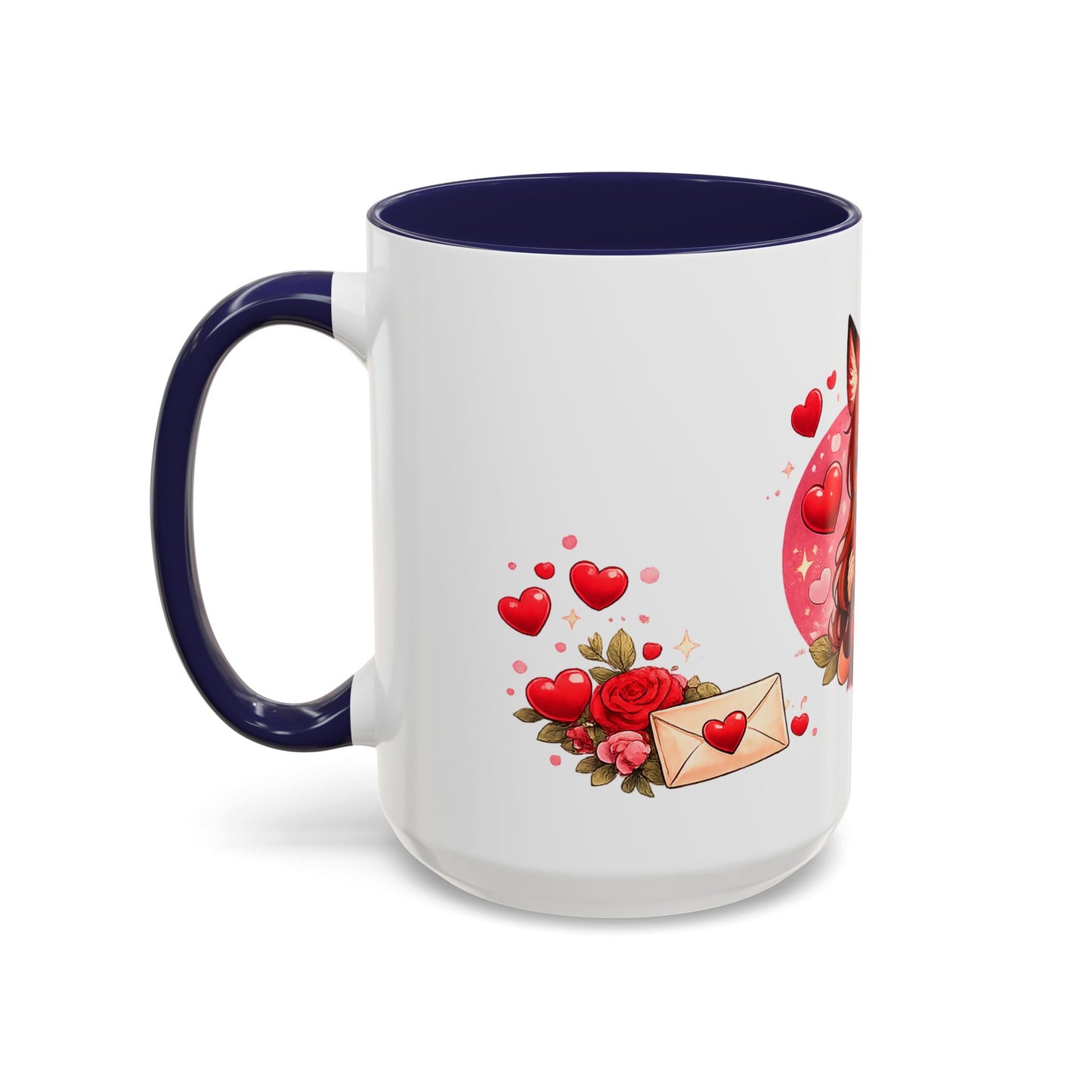 Foxy Valentine Accent Coffee Mug | Cute Anime Fox Girl Love Design