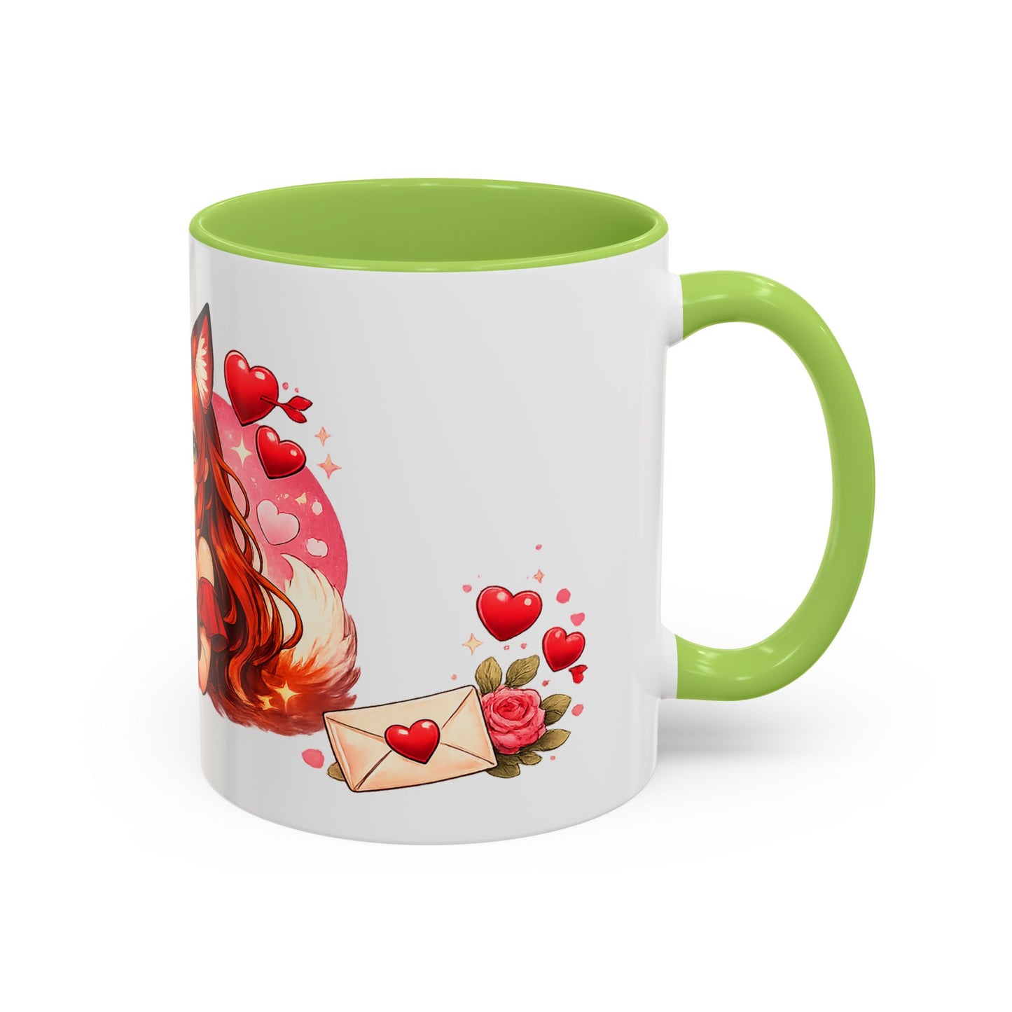 Foxy Valentine Accent Coffee Mug | Cute Anime Fox Girl Love Design