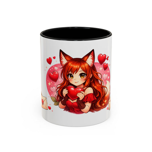 Foxy Valentine Accent Coffee Mug | Cute Anime Fox Girl Love Design