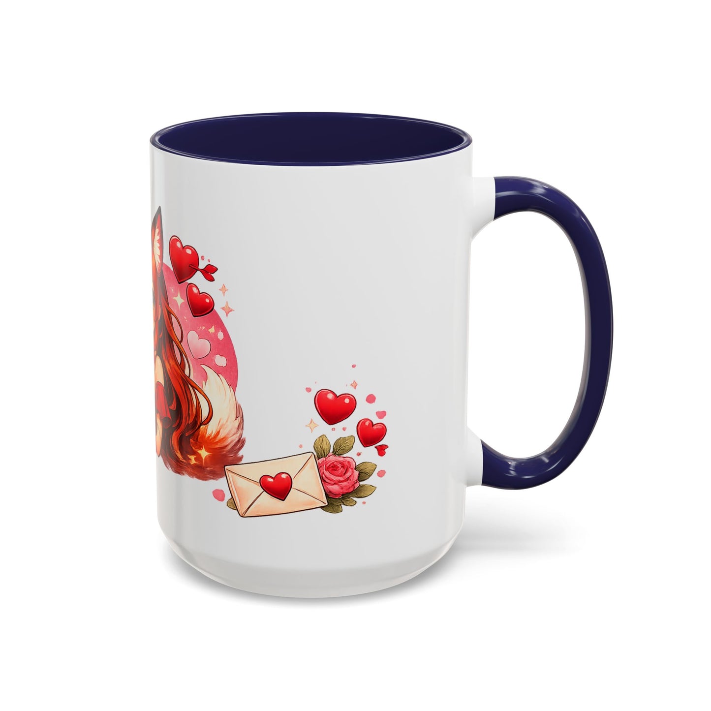 Foxy Valentine Accent Coffee Mug | Cute Anime Fox Girl Love Design