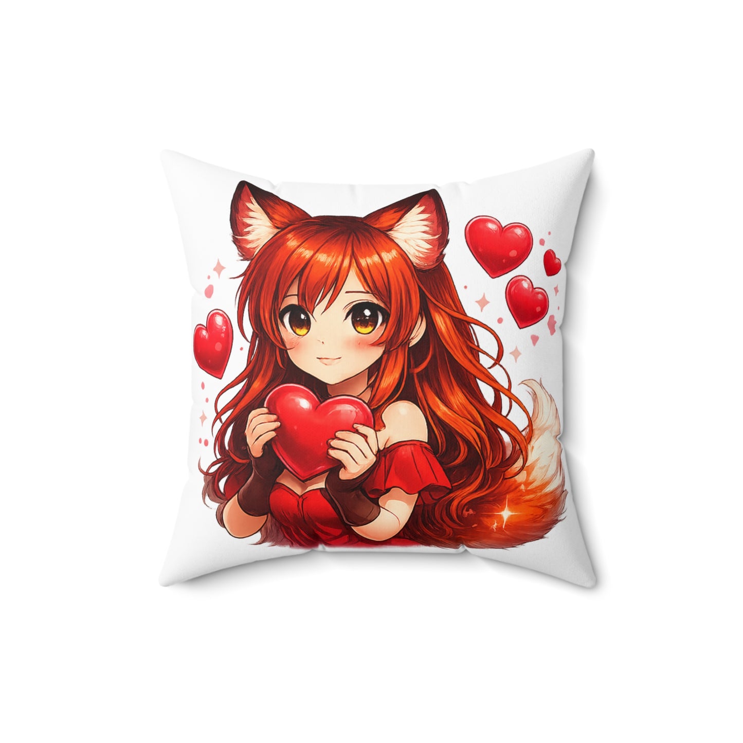Fox Girl Valentine Pillow | Cute Anime Fox Girl Love Decor | Romantic Valentines Day Gift