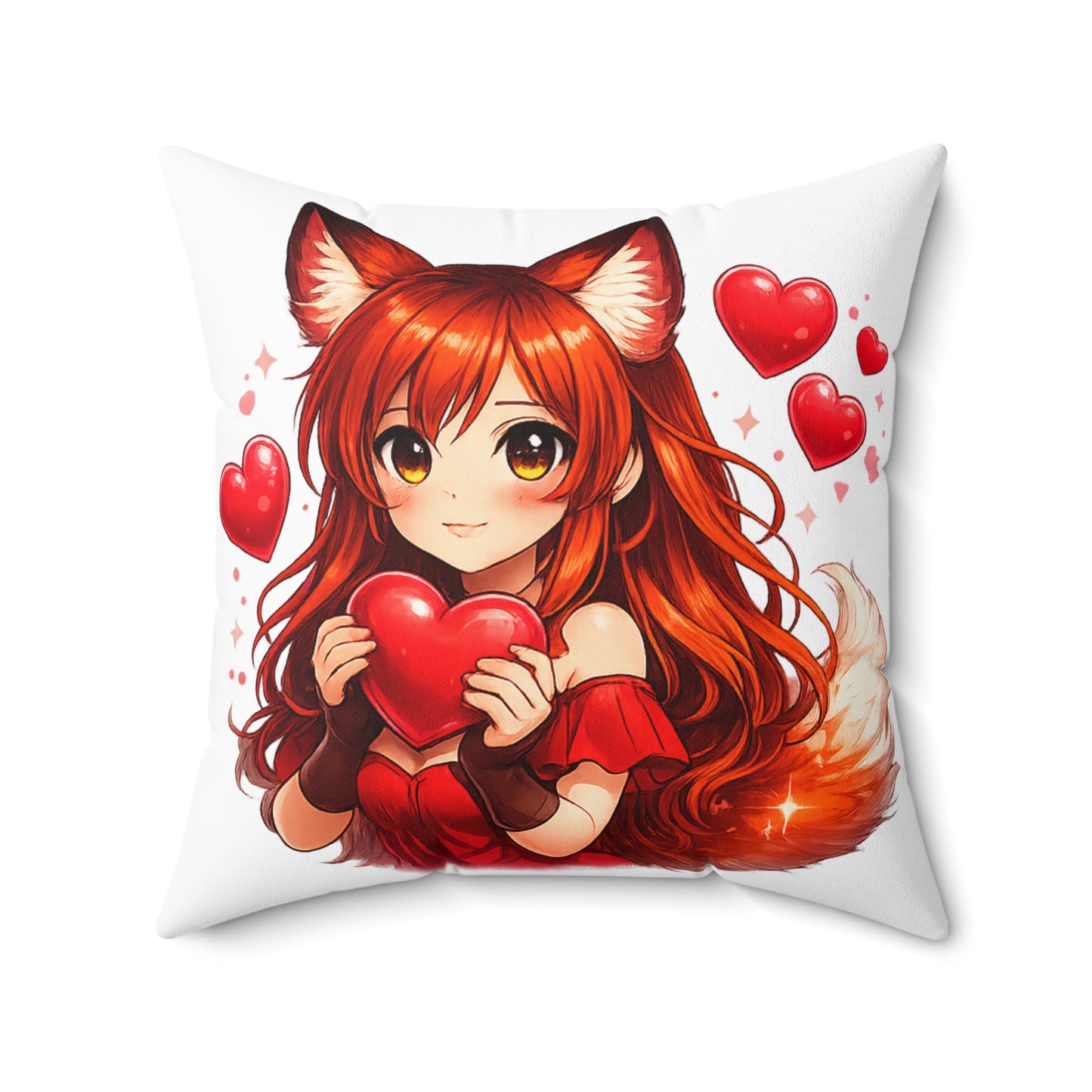 Fox Girl Valentine Pillow | Cute Anime Fox Girl Love Decor | Romantic Valentines Day Gift