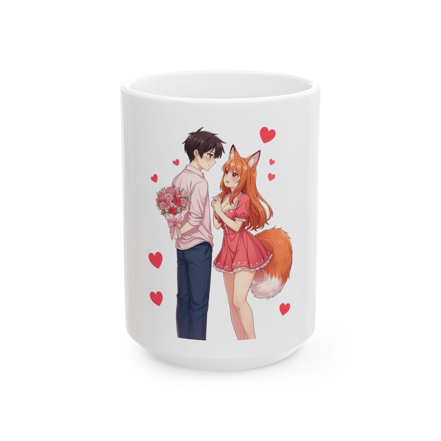 Cute Anime Valentine Mug | Fox Girl Couple Love Art | Romantic Gift for Couples