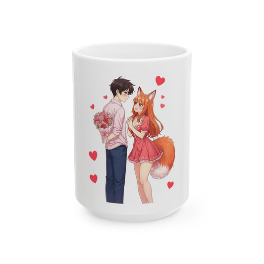 Cute Anime Valentine Mug | Fox Girl Couple Love Art | Romantic Gift for Couples