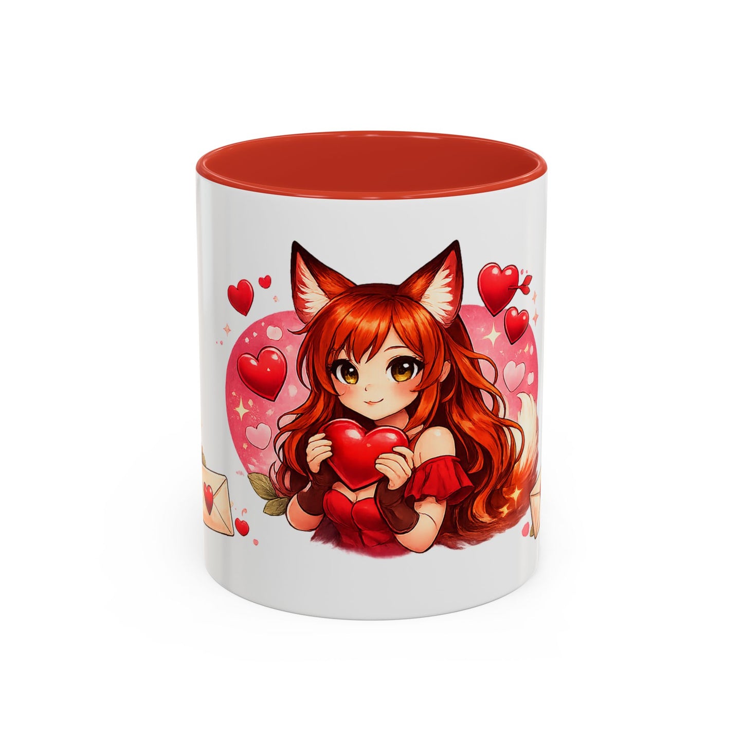 Foxy Valentine Accent Coffee Mug | Cute Anime Fox Girl Love Design