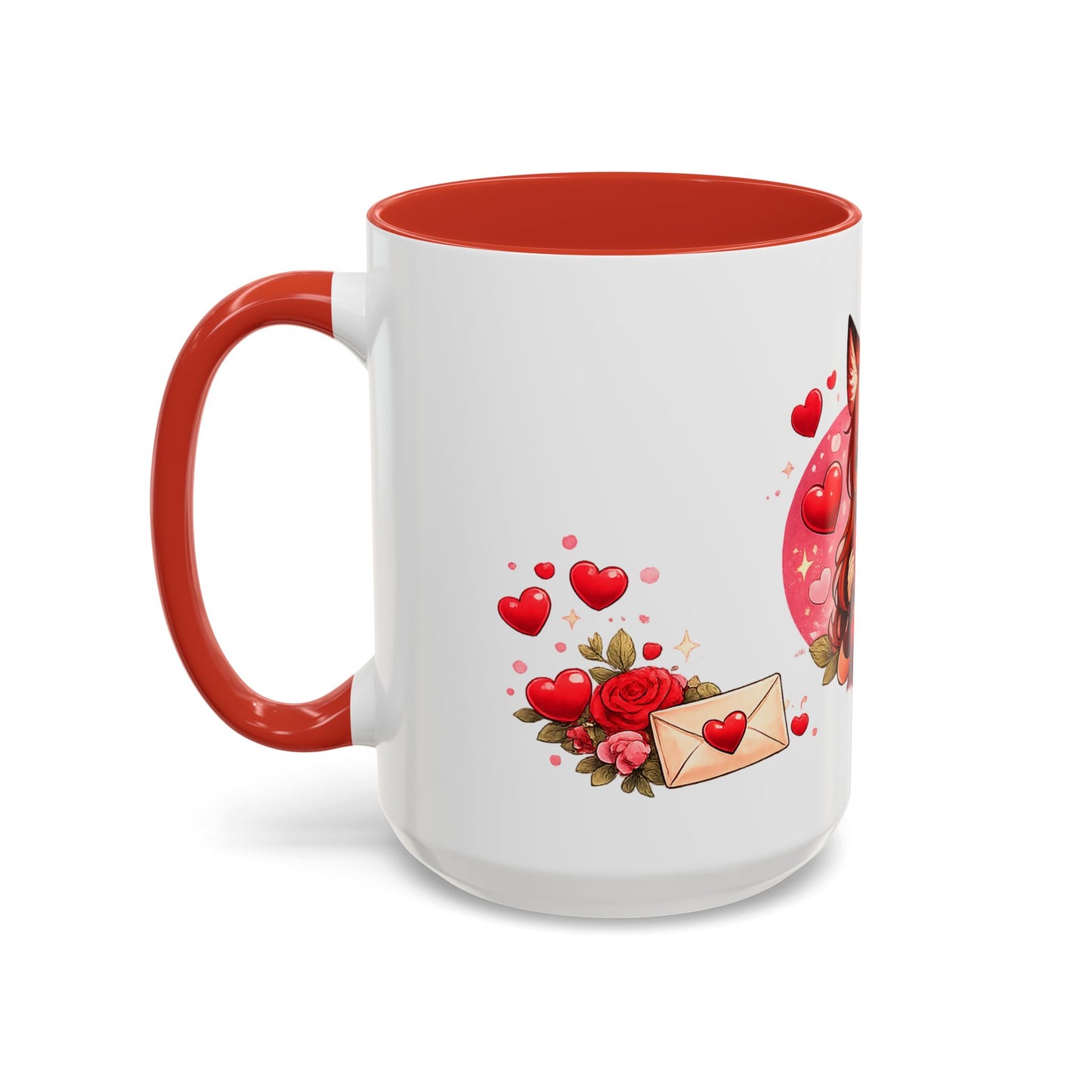 Foxy Valentine Accent Coffee Mug | Cute Anime Fox Girl Love Design