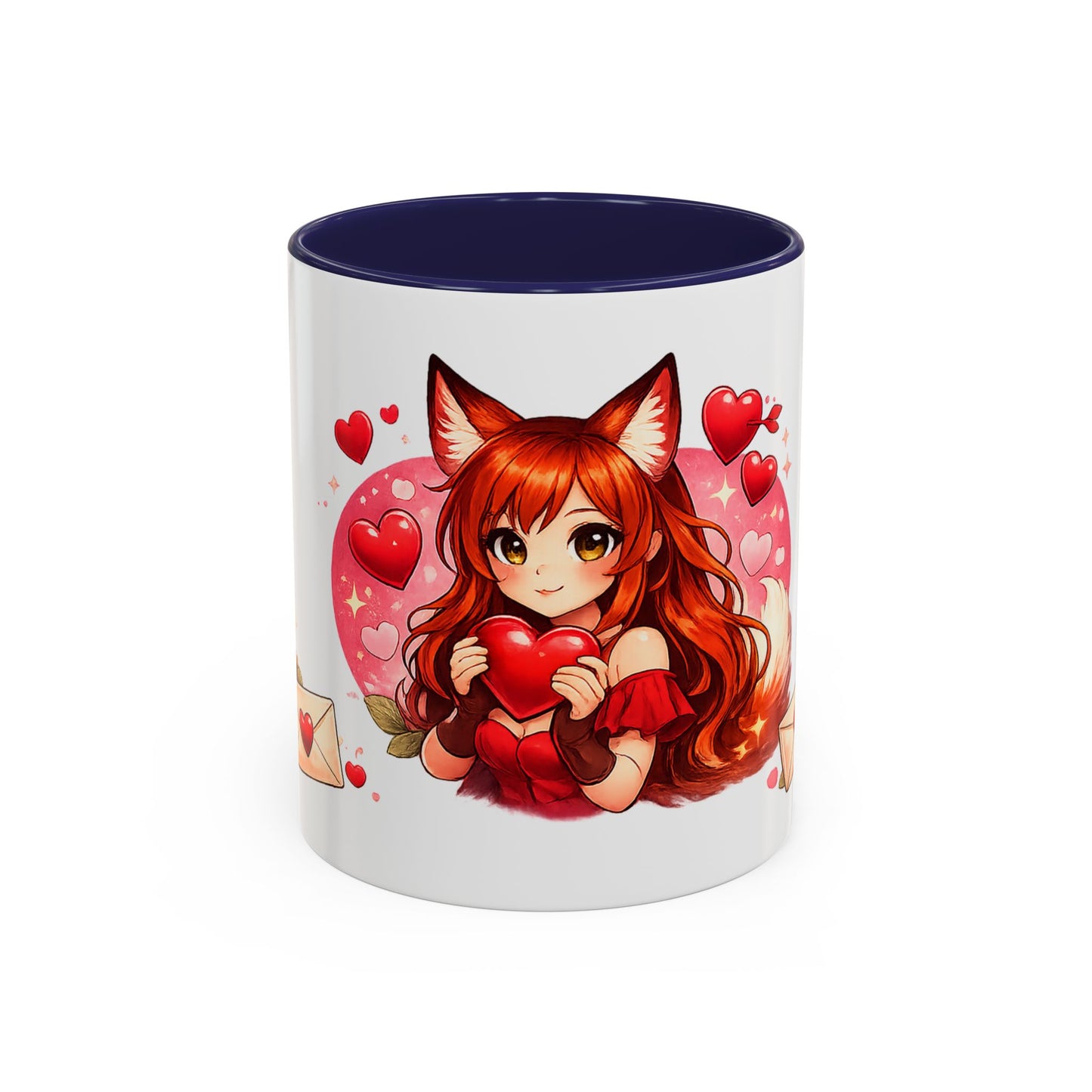 Foxy Valentine Accent Coffee Mug | Cute Anime Fox Girl Love Design