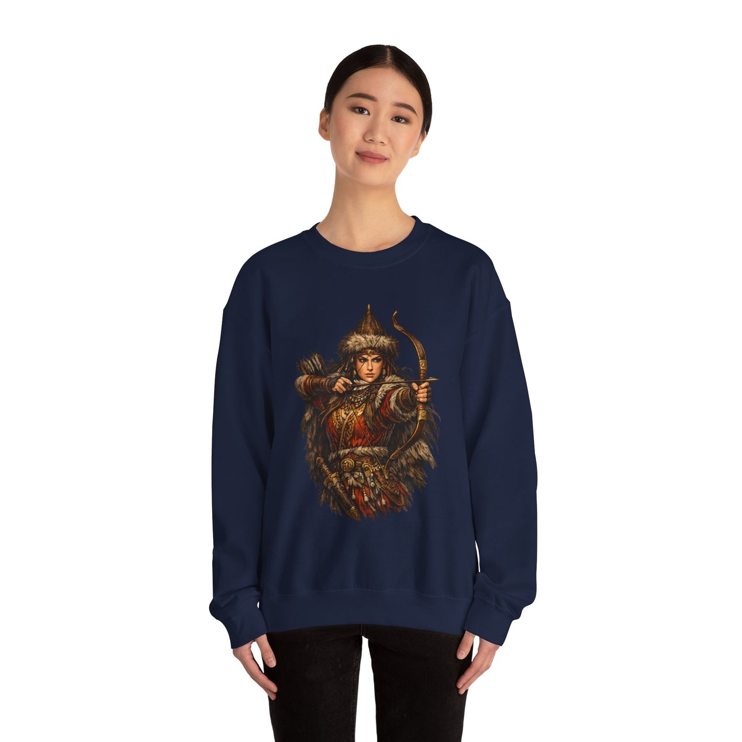 Scythian Archer Warrior Sweatshirt | Ancient Hungarian Nomad Female Bow Hunter Crewneck