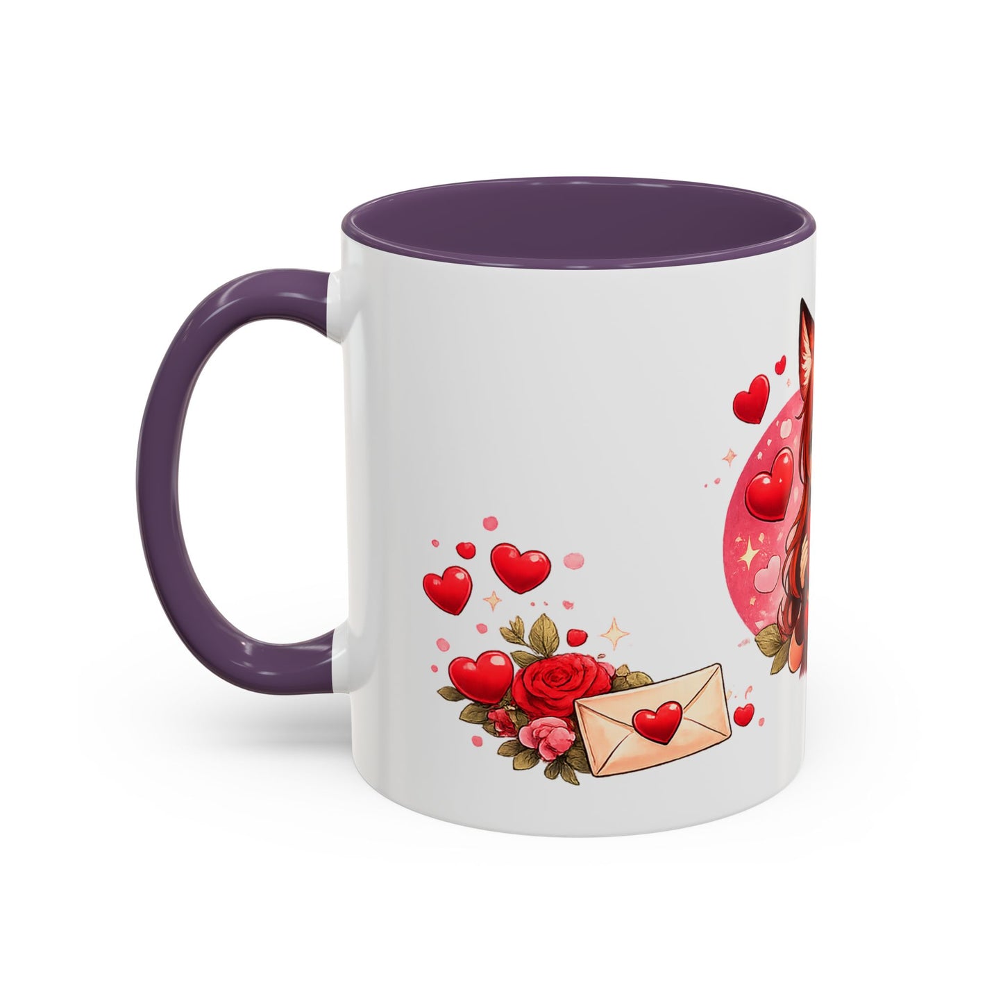 Foxy Valentine Accent Coffee Mug | Cute Anime Fox Girl Love Design