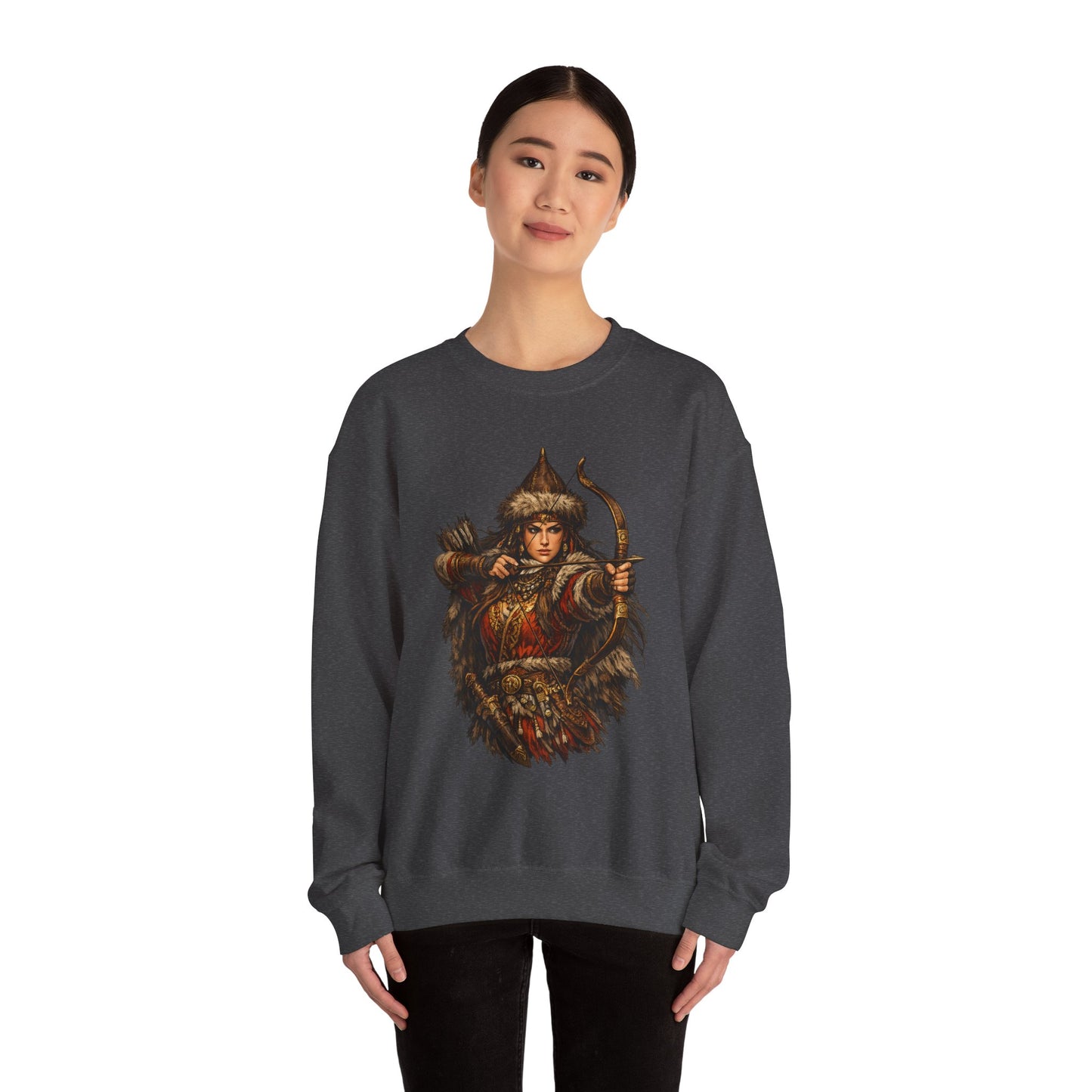 Scythian Archer Warrior Sweatshirt | Ancient Hungarian Nomad Female Bow Hunter Crewneck