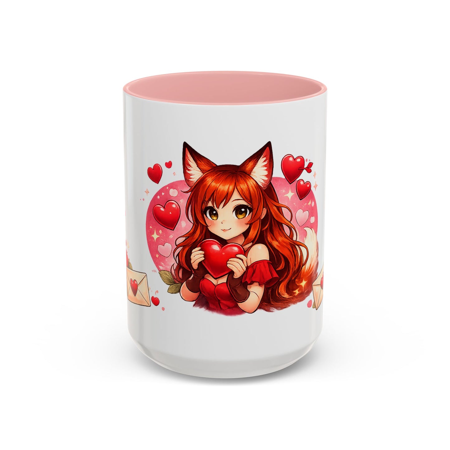 Foxy Valentine Accent Coffee Mug | Cute Anime Fox Girl Love Design