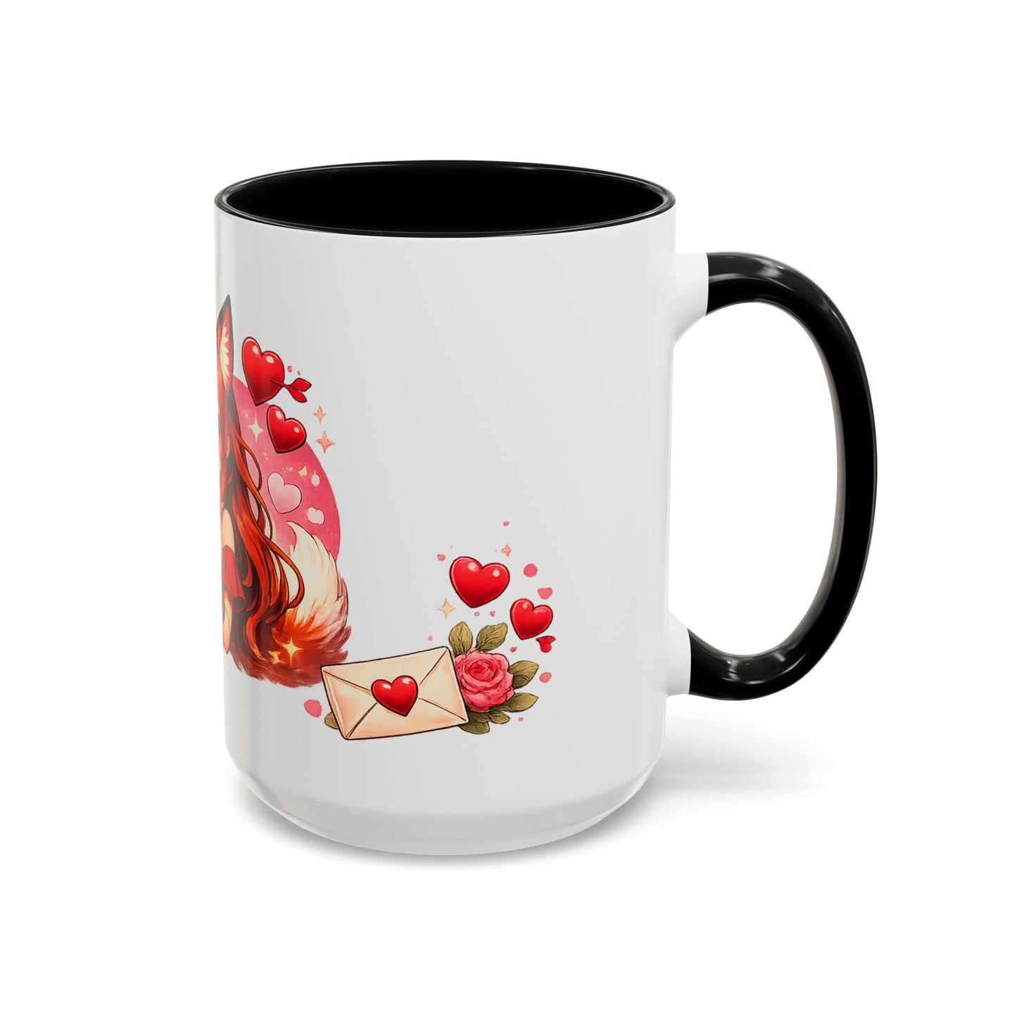 Foxy Valentine Accent Coffee Mug | Cute Anime Fox Girl Love Design