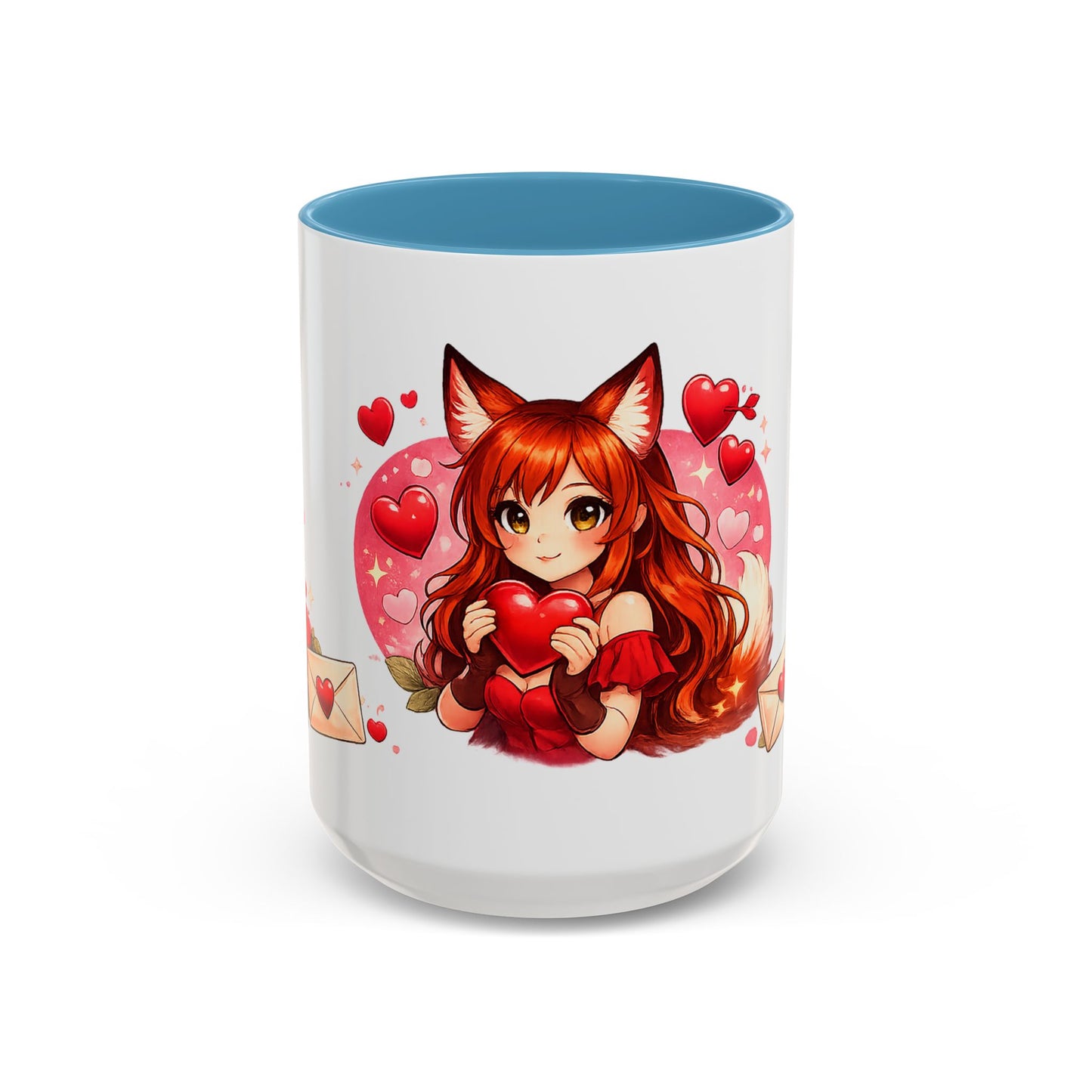 Foxy Valentine Accent Coffee Mug | Cute Anime Fox Girl Love Design