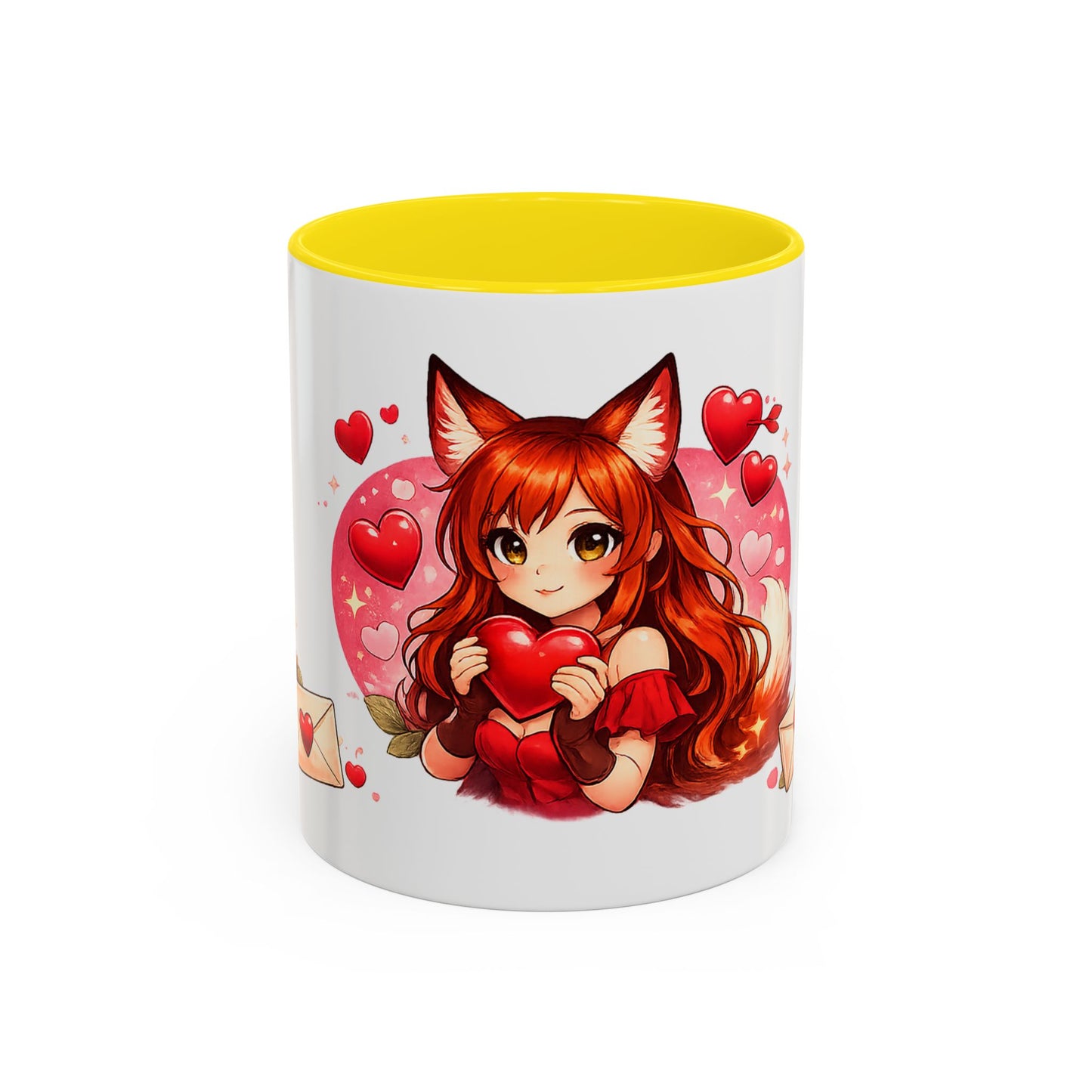 Foxy Valentine Accent Coffee Mug | Cute Anime Fox Girl Love Design