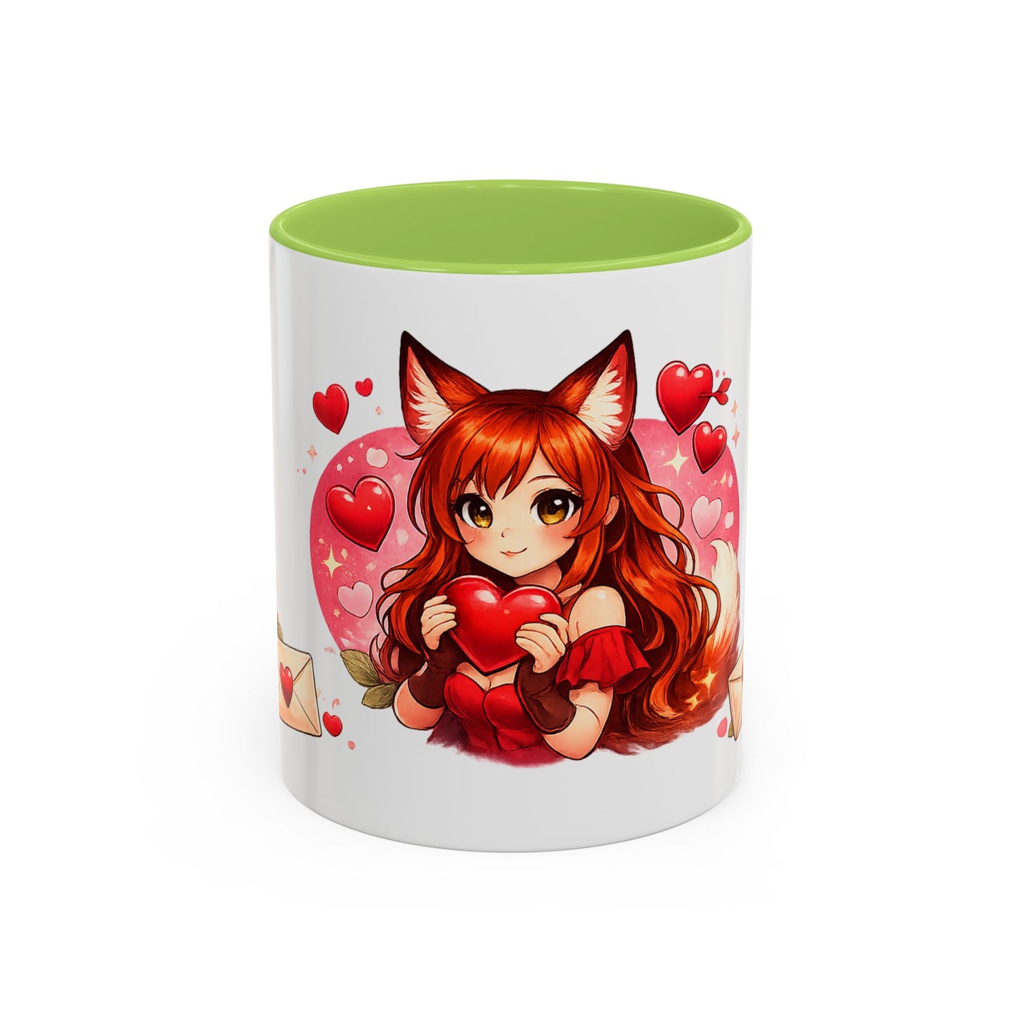 Foxy Valentine Accent Coffee Mug | Cute Anime Fox Girl Love Design