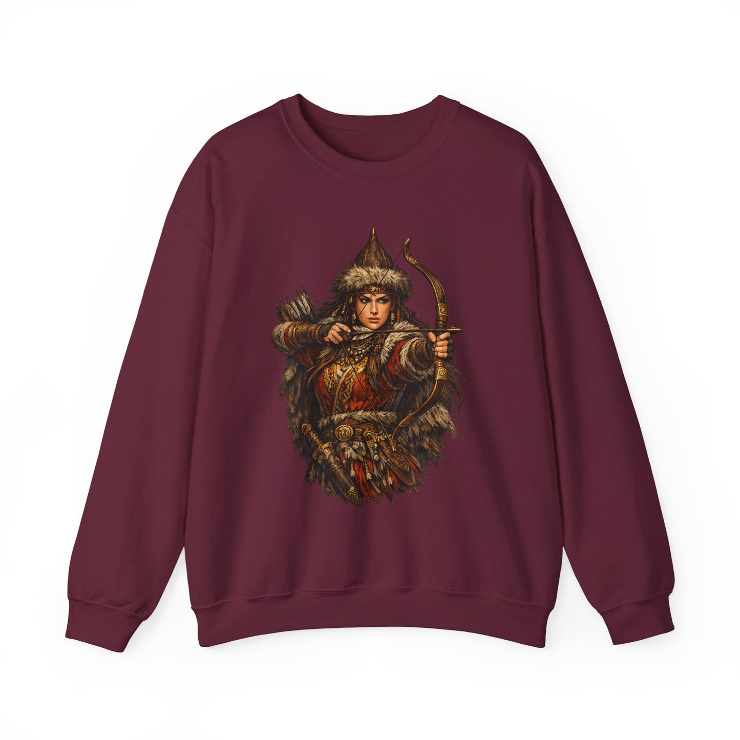 Scythian Archer Warrior Sweatshirt | Ancient Hungarian Nomad Female Bow Hunter Crewneck