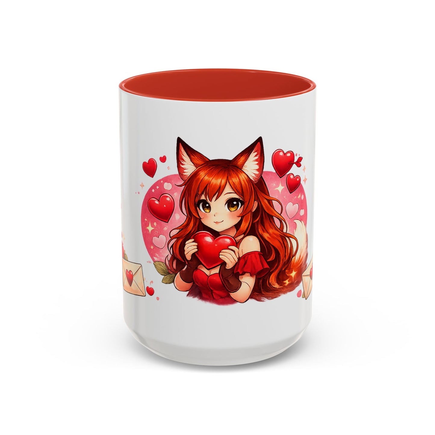 Foxy Valentine Accent Coffee Mug | Cute Anime Fox Girl Love Design