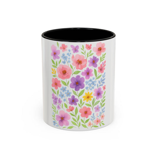 Floral Accent Coffee Mug, Colorful Floral Design, Gift for Her, Spring Vibes, Home Decor, Birthday Gift, Coffee Lover Mug