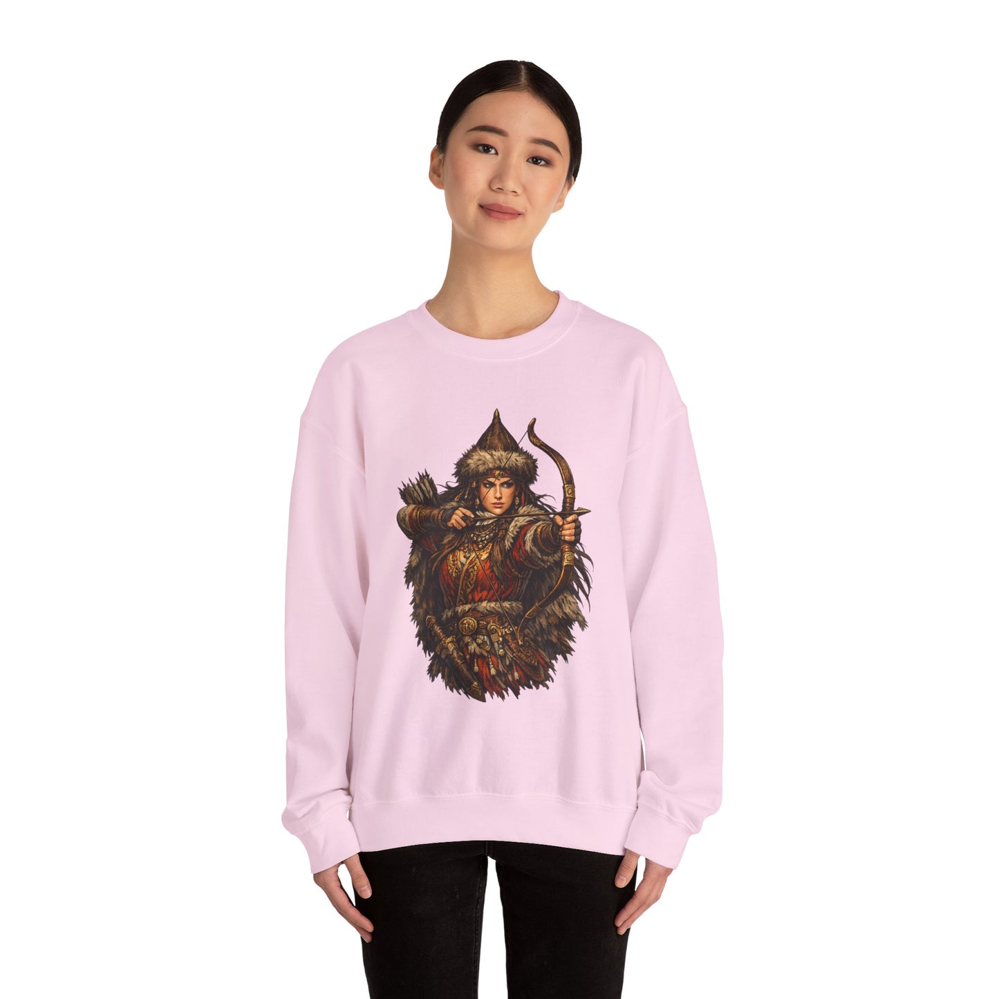 Scythian Archer Warrior Sweatshirt | Ancient Hungarian Nomad Female Bow Hunter Crewneck