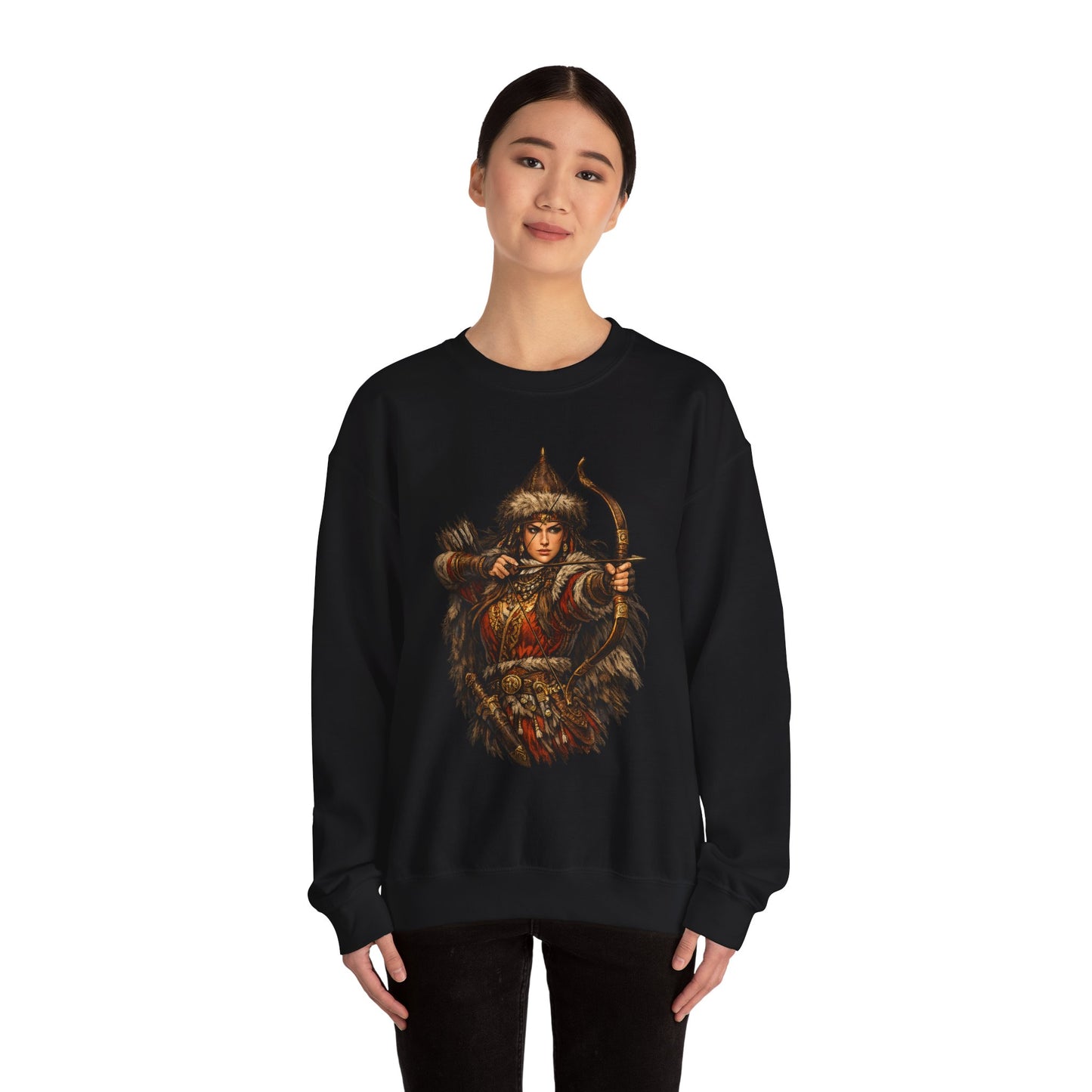 Scythian Archer Warrior Sweatshirt | Ancient Hungarian Nomad Female Bow Hunter Crewneck