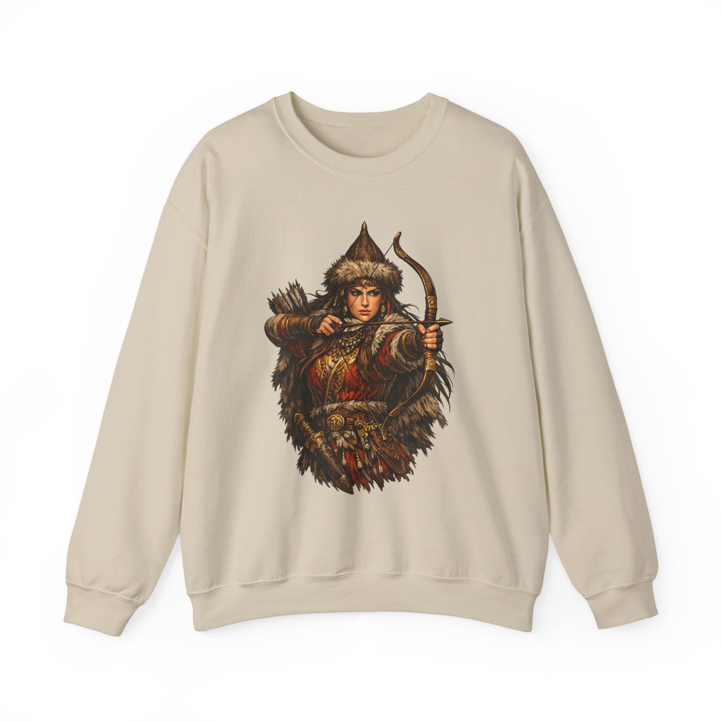 Scythian Archer Warrior Sweatshirt | Ancient Hungarian Nomad Female Bow Hunter Crewneck