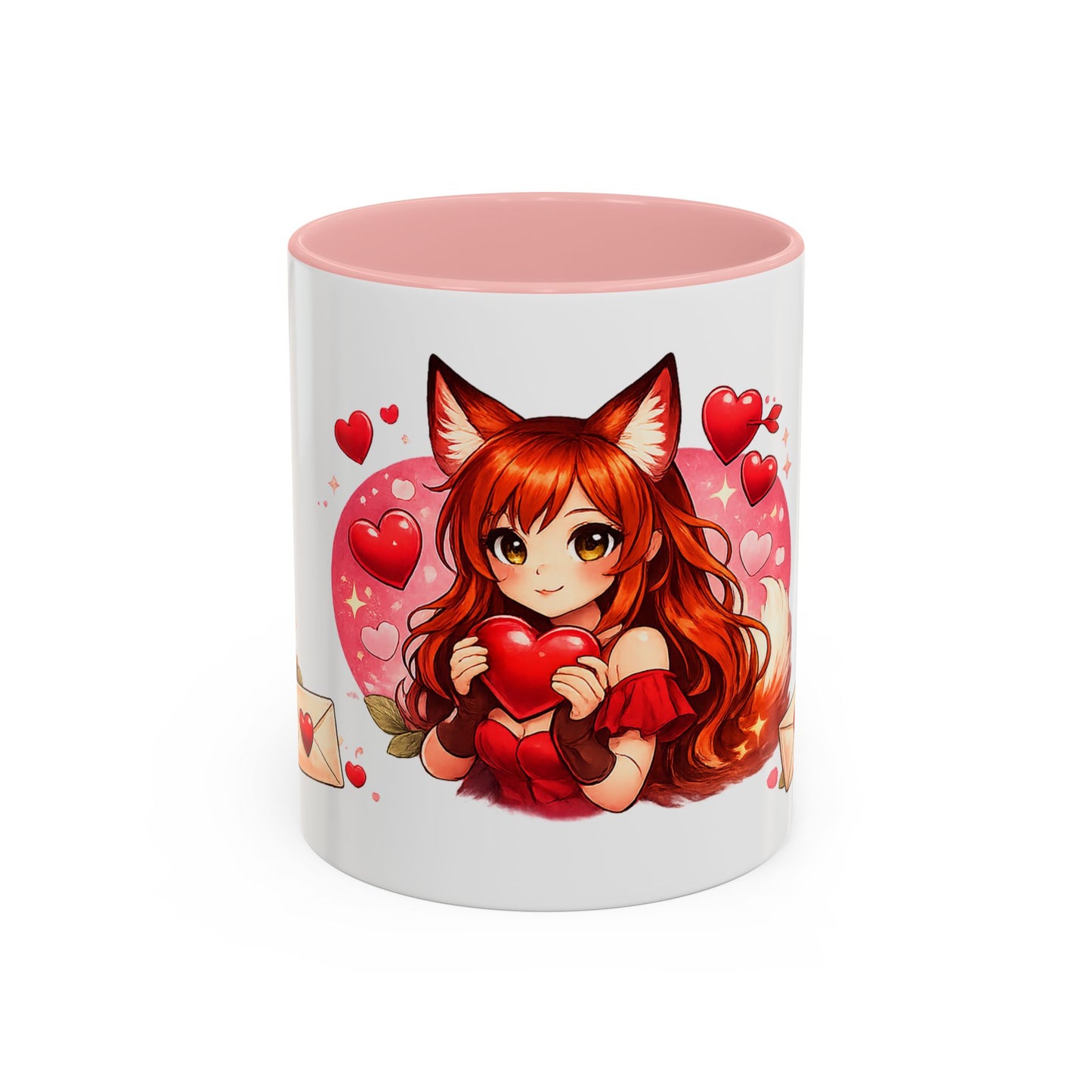 Foxy Valentine Accent Coffee Mug | Cute Anime Fox Girl Love Design