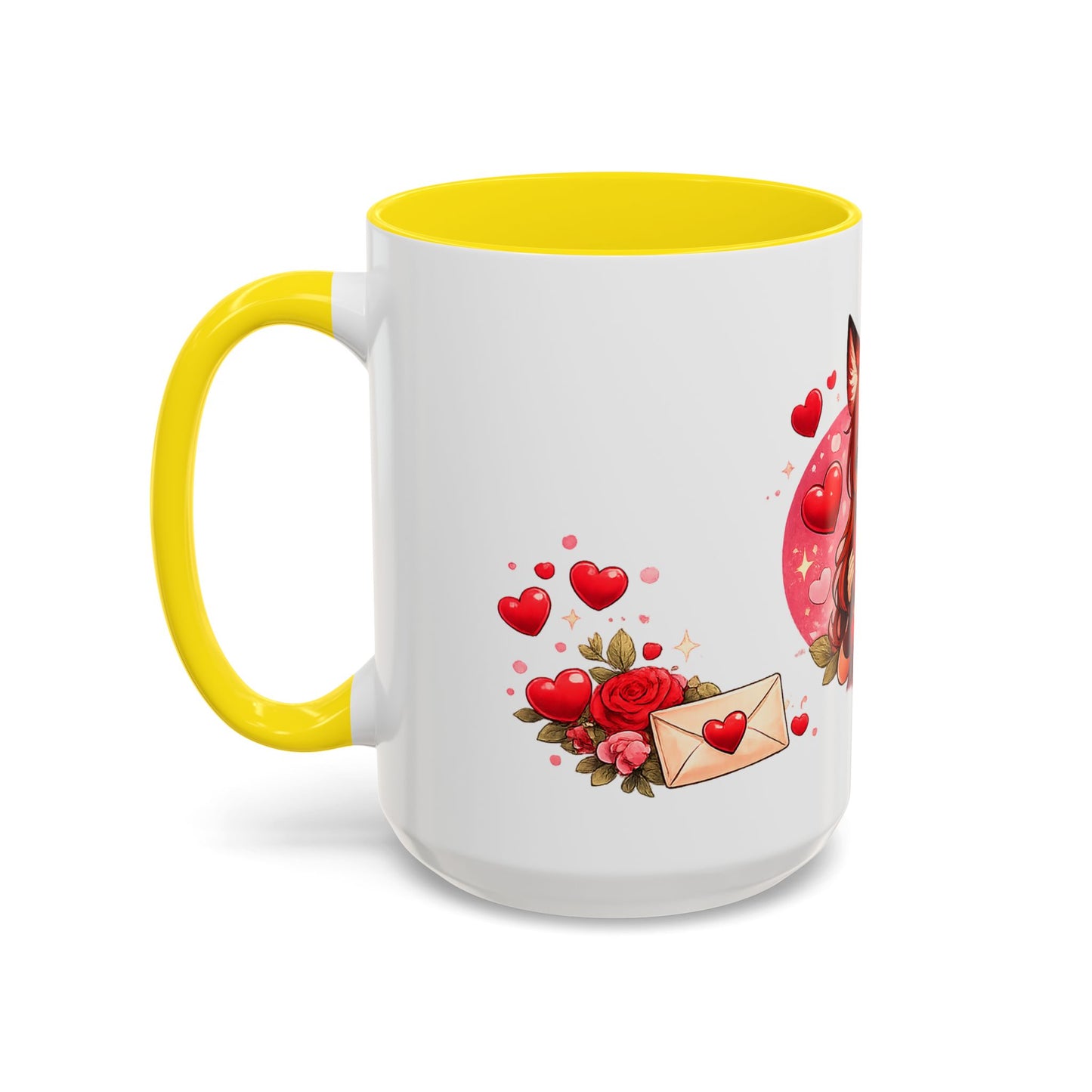 Foxy Valentine Accent Coffee Mug | Cute Anime Fox Girl Love Design