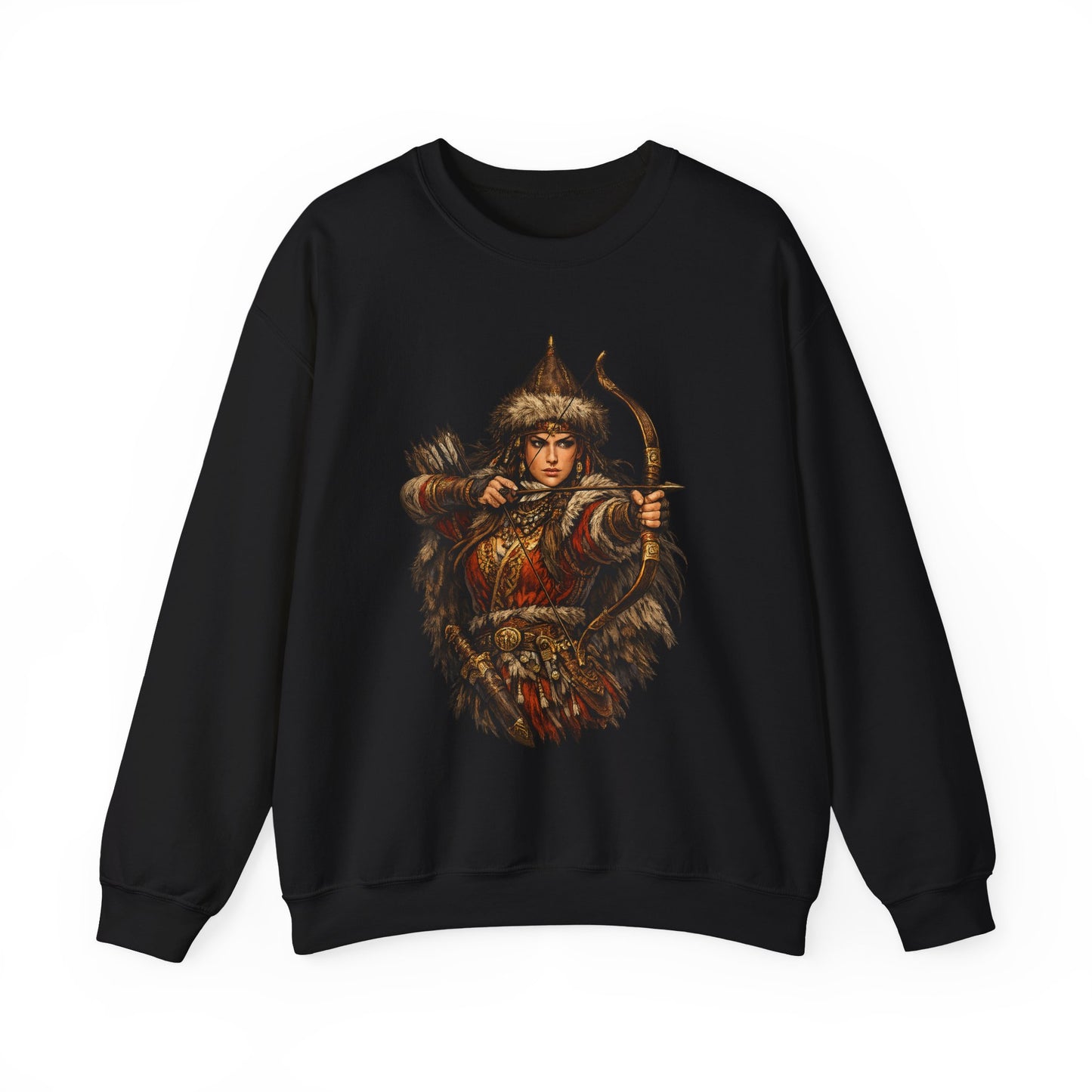 Scythian Archer Warrior Sweatshirt | Ancient Hungarian Nomad Female Bow Hunter Crewneck