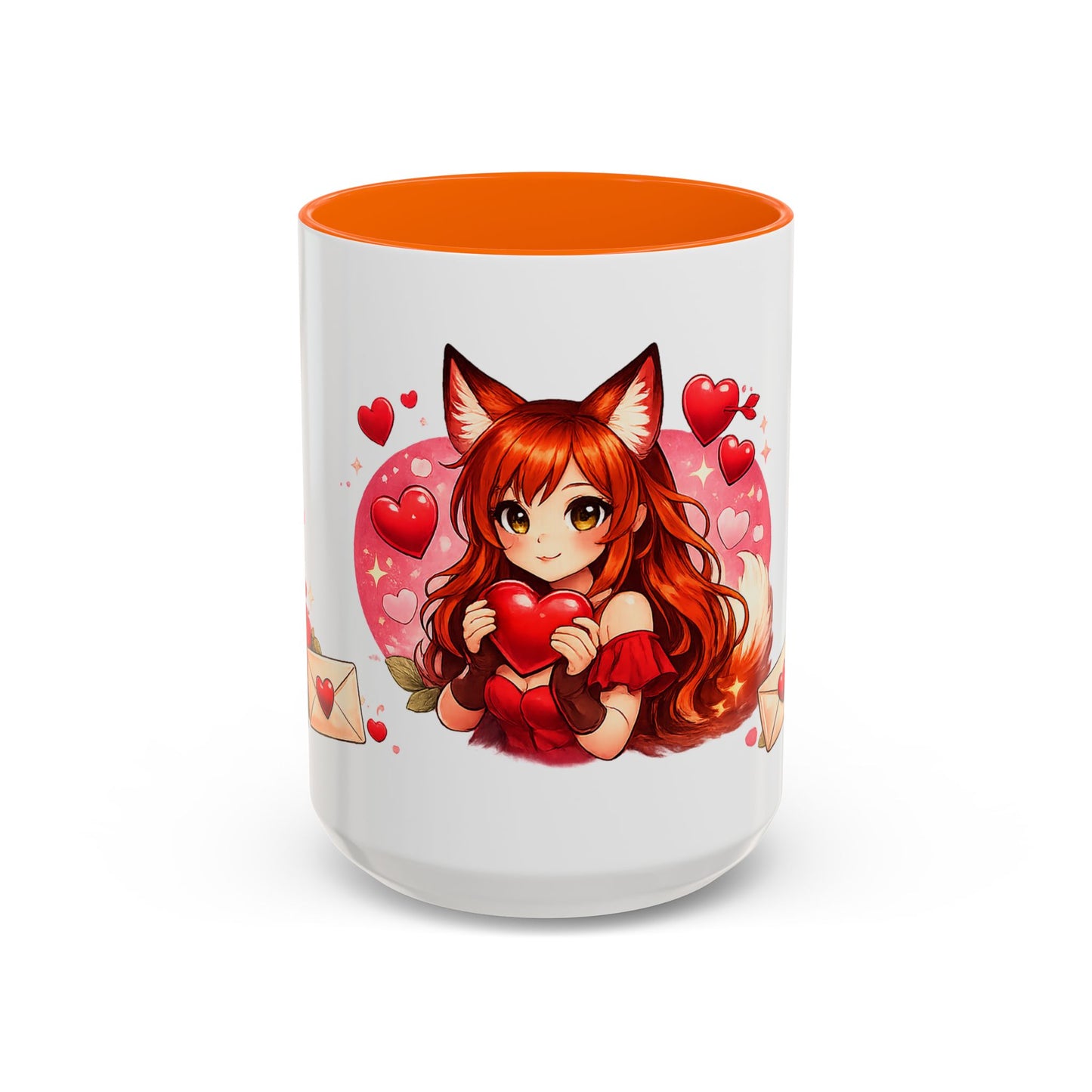 Foxy Valentine Accent Coffee Mug | Cute Anime Fox Girl Love Design