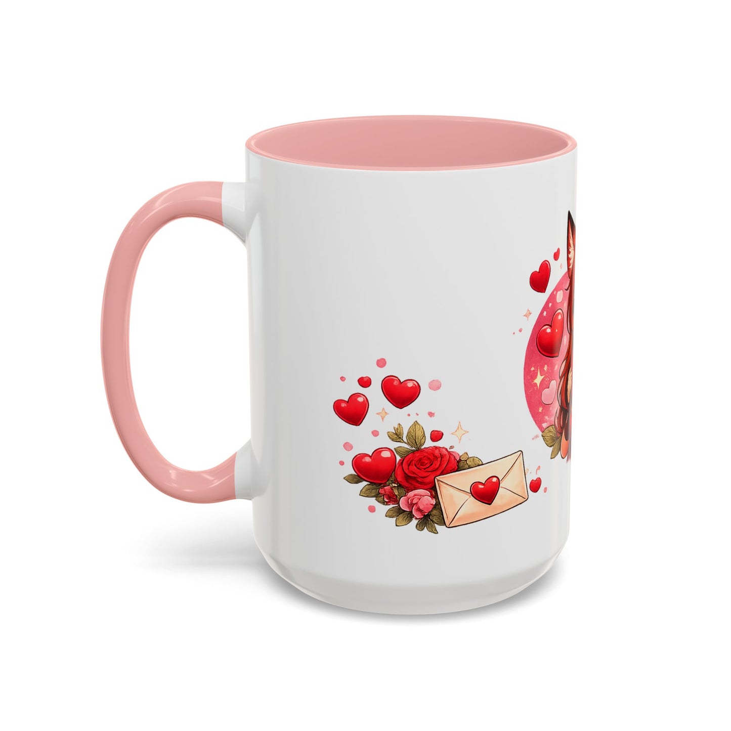 Foxy Valentine Accent Coffee Mug | Cute Anime Fox Girl Love Design