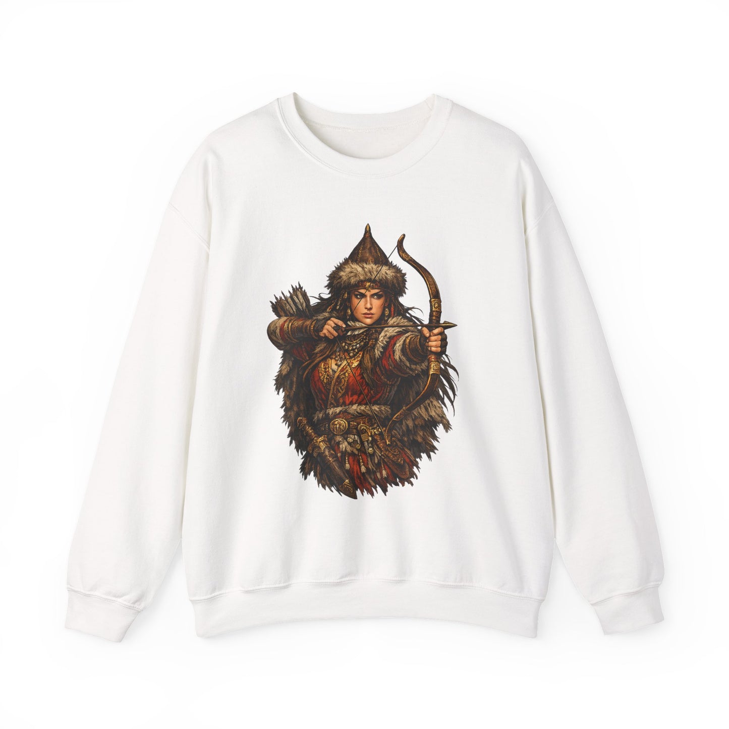 Scythian Archer Warrior Sweatshirt | Ancient Hungarian Nomad Female Bow Hunter Crewneck