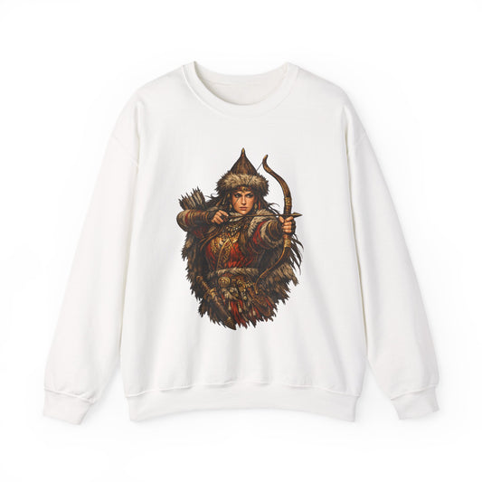 Scythian Archer Warrior Sweatshirt | Ancient Hungarian Nomad Female Bow Hunter Crewneck