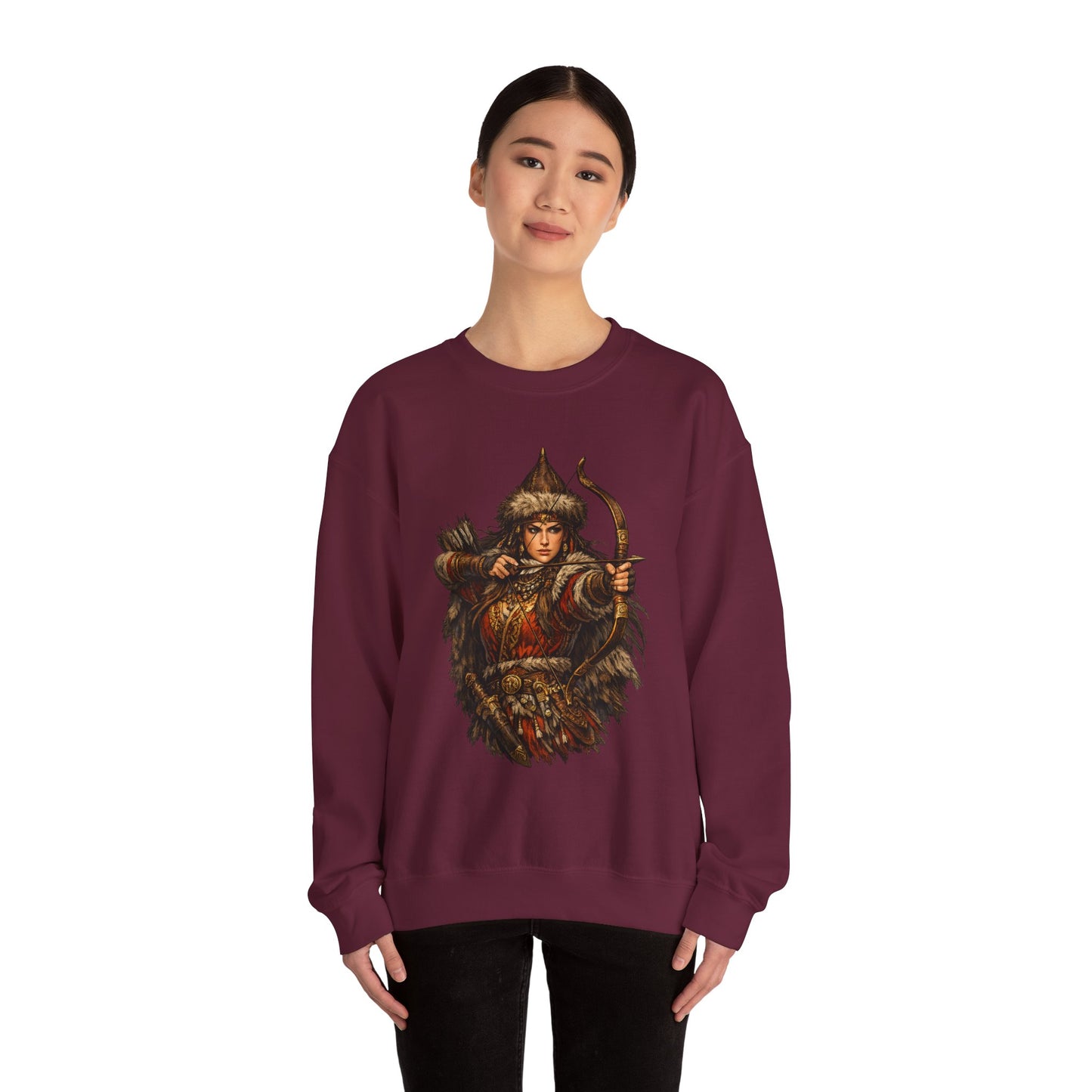 Scythian Archer Warrior Sweatshirt | Ancient Hungarian Nomad Female Bow Hunter Crewneck
