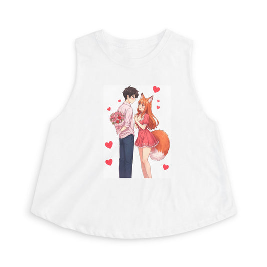 Cute Anime Couple Valentine Crop Top | Fox Girl Romance Fantasy Shirt