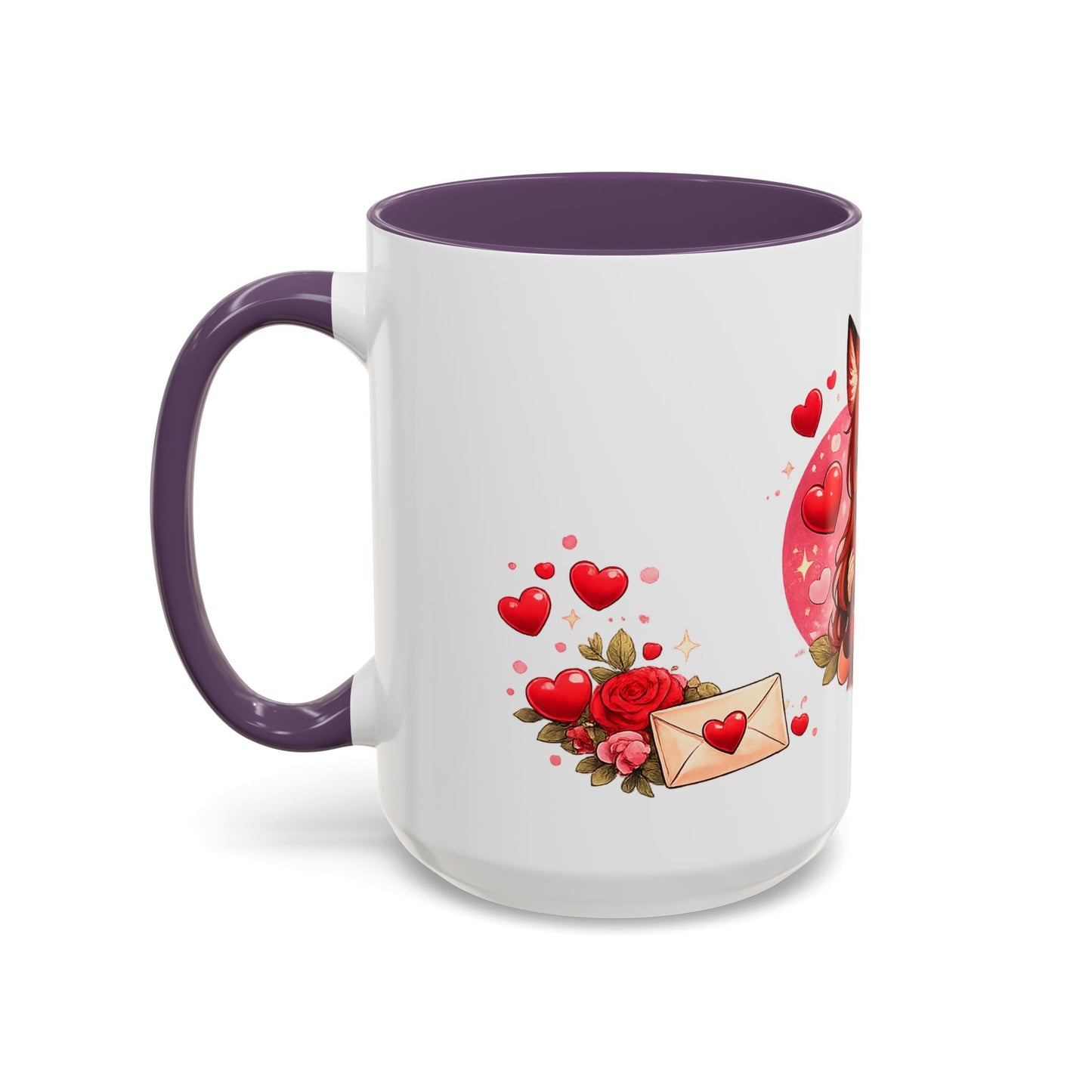 Foxy Valentine Accent Coffee Mug | Cute Anime Fox Girl Love Design