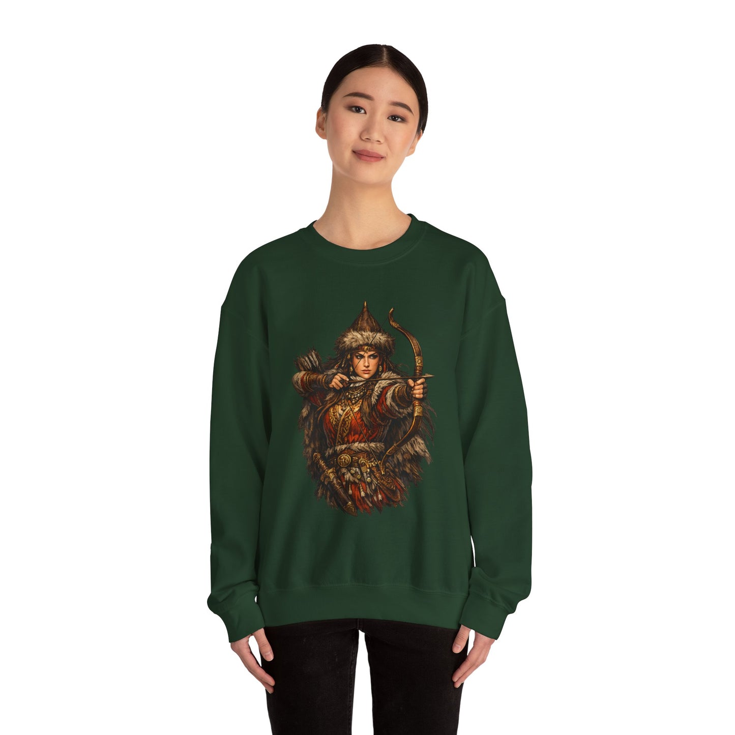 Scythian Archer Warrior Sweatshirt | Ancient Hungarian Nomad Female Bow Hunter Crewneck