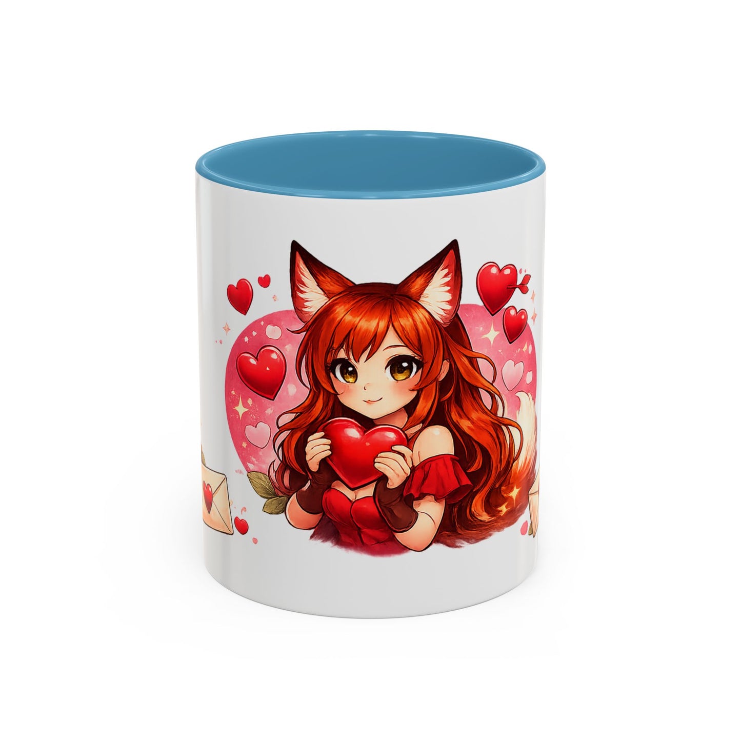 Foxy Valentine Accent Coffee Mug | Cute Anime Fox Girl Love Design