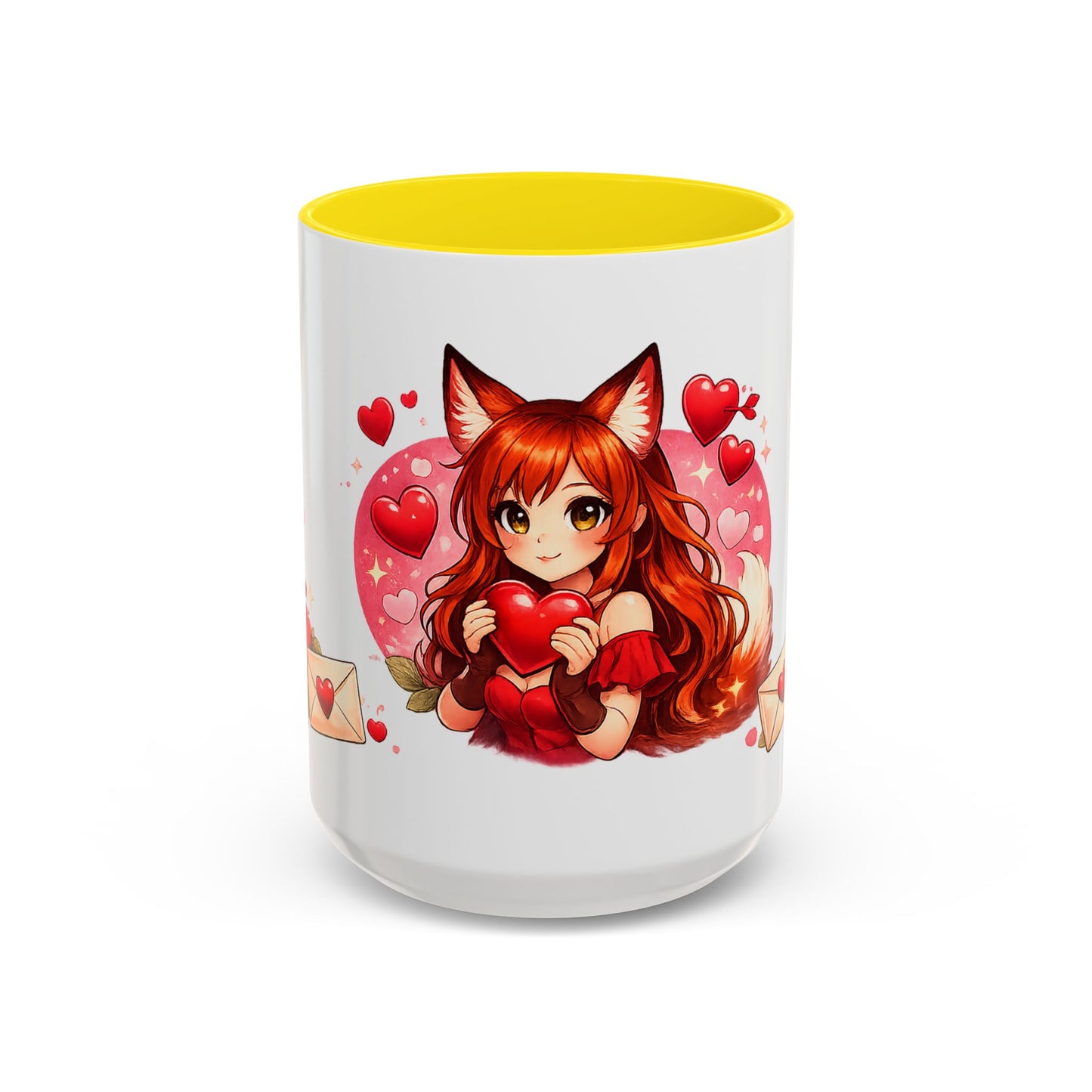 Foxy Valentine Accent Coffee Mug | Cute Anime Fox Girl Love Design