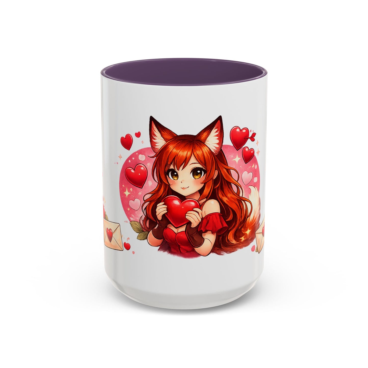 Foxy Valentine Accent Coffee Mug | Cute Anime Fox Girl Love Design