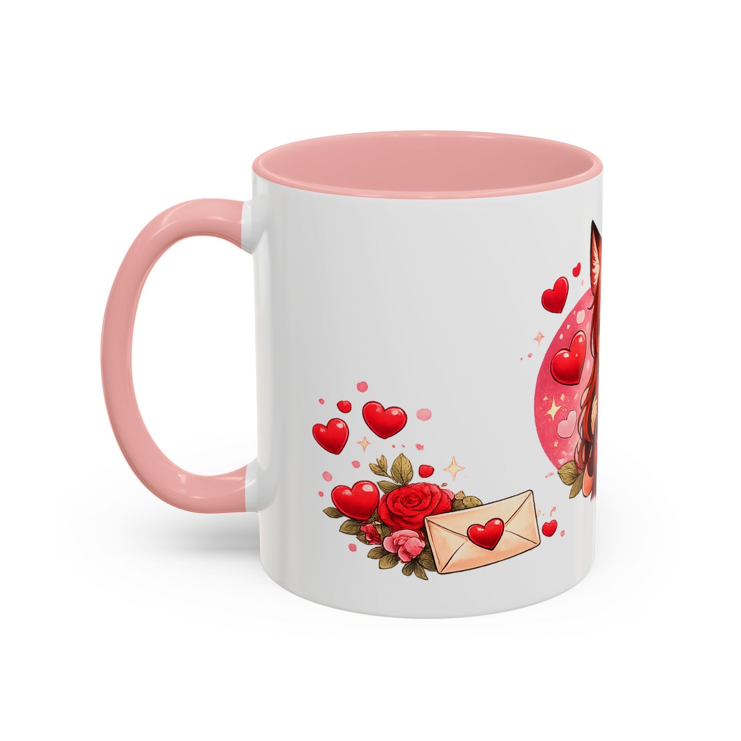 Foxy Valentine Accent Coffee Mug | Cute Anime Fox Girl Love Design