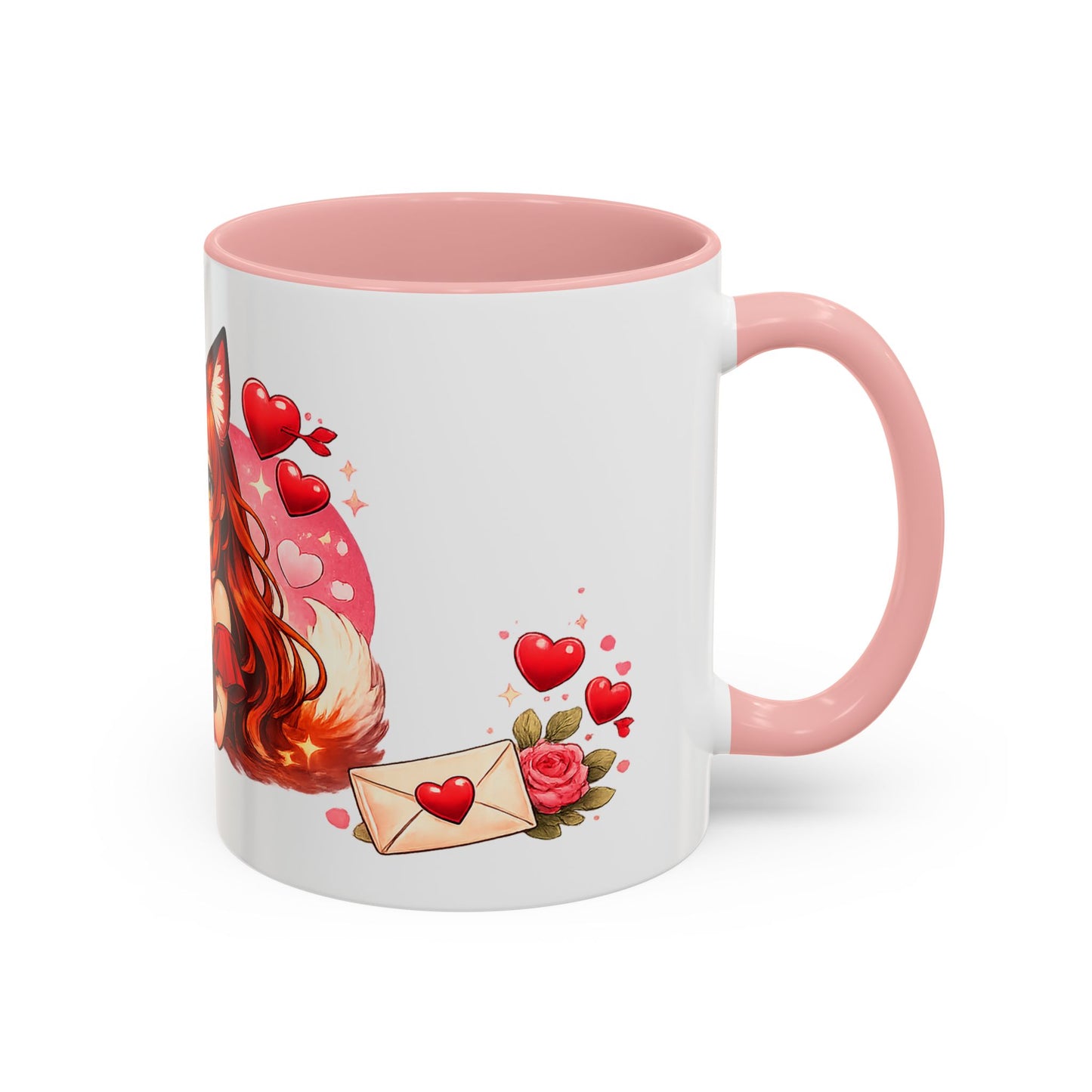 Foxy Valentine Accent Coffee Mug | Cute Anime Fox Girl Love Design